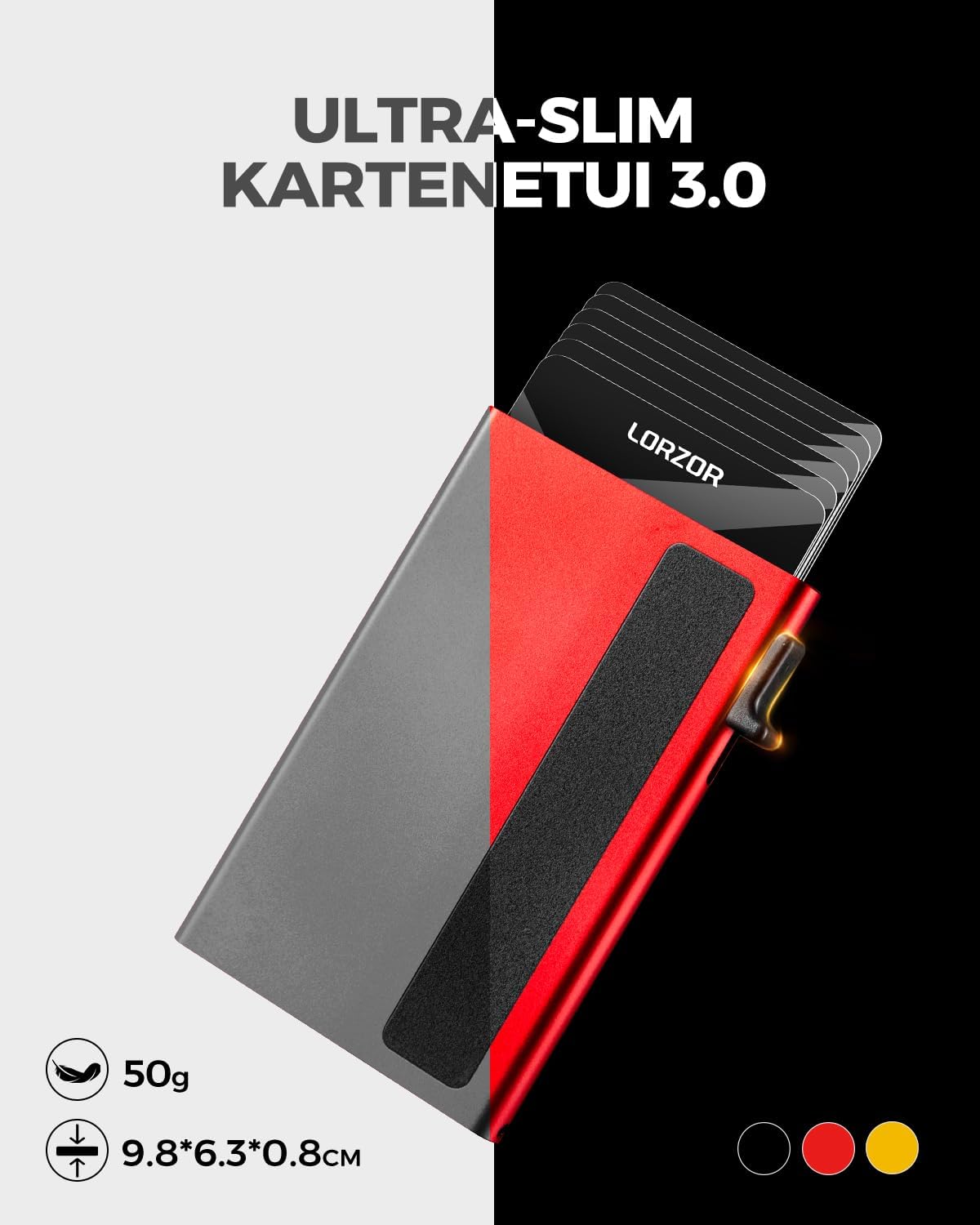 Thumbnail 3 de LORZOR Kartenetui mit Magnetverschluss & RFID-Schutz (rot) – Slim Wallet mit Münzfach für bis zu 10 Karten