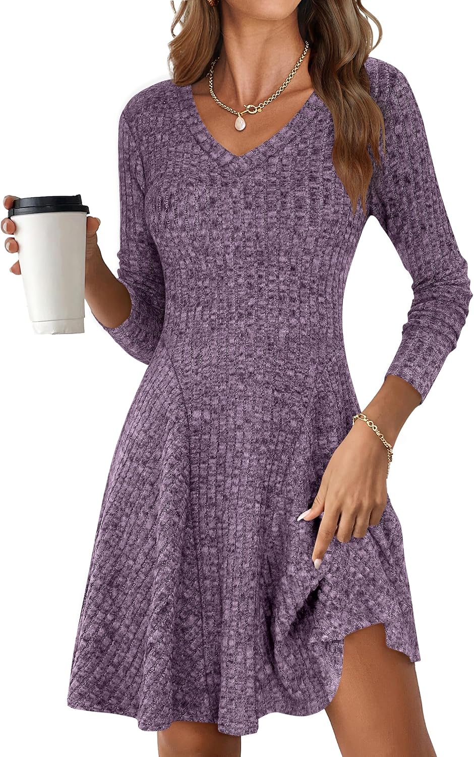 Detalle de ANRABESS Women Long Sleeve Ribbed Sweater Dress