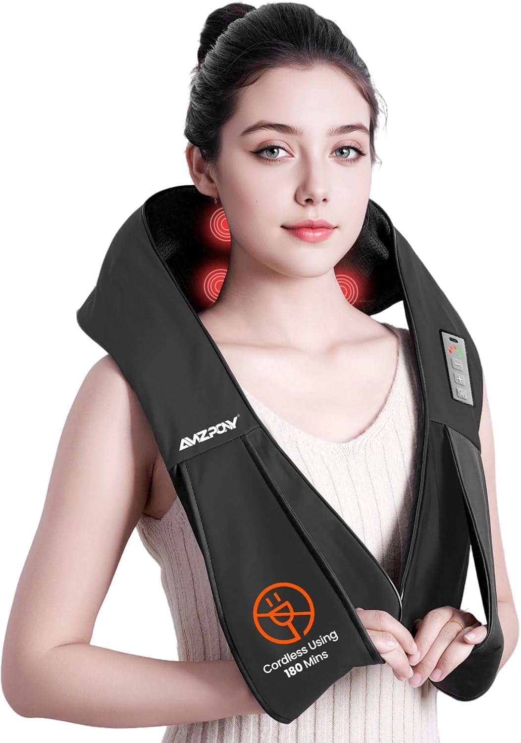 Detalle de AMZPONY Cordless Neck Massager with Heat, Rechargeable Shiatsu Deep Tissue for Neck, Shoulders & Back