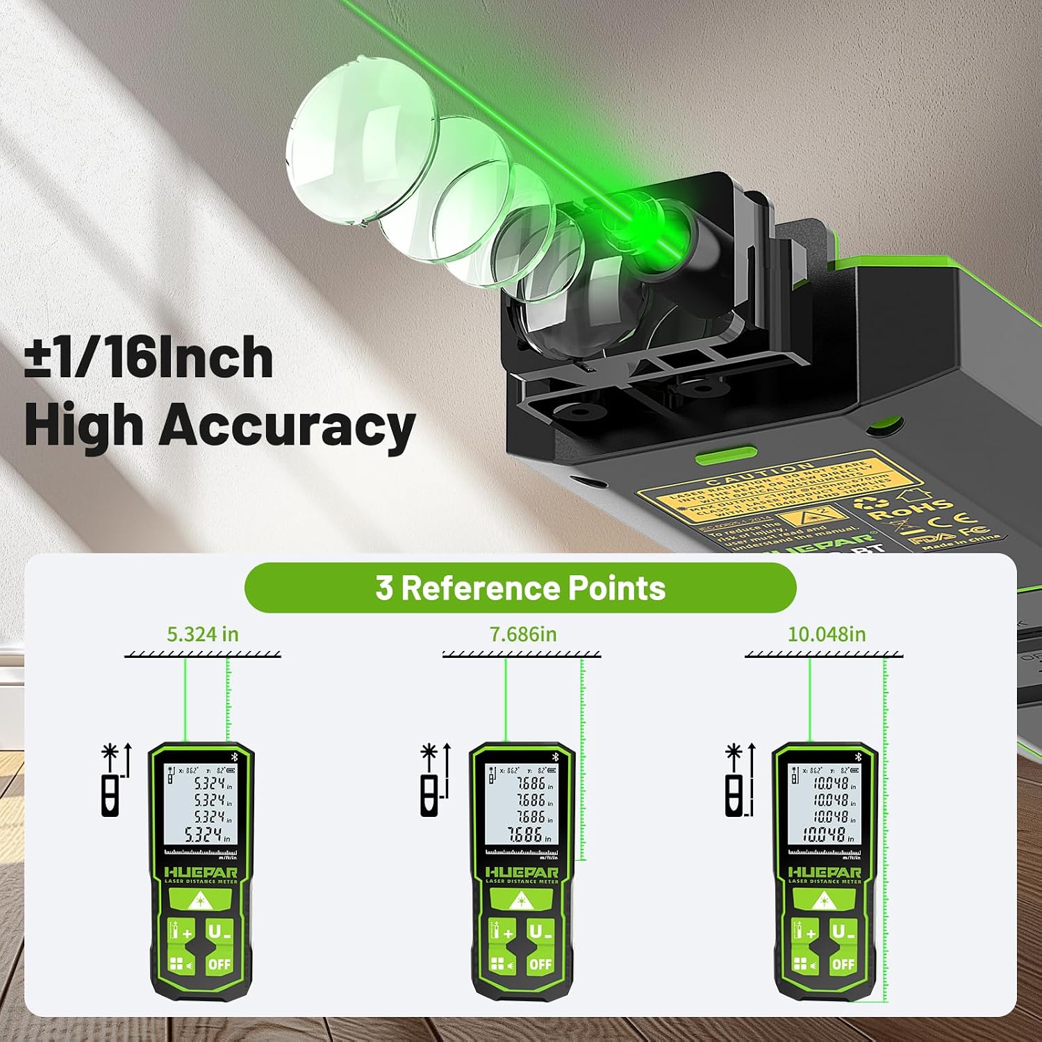 Thumbnail 6 de Huepar S100G-BT Laser Distance Meter with Bluetooth, Green Laser and Angle Sensor