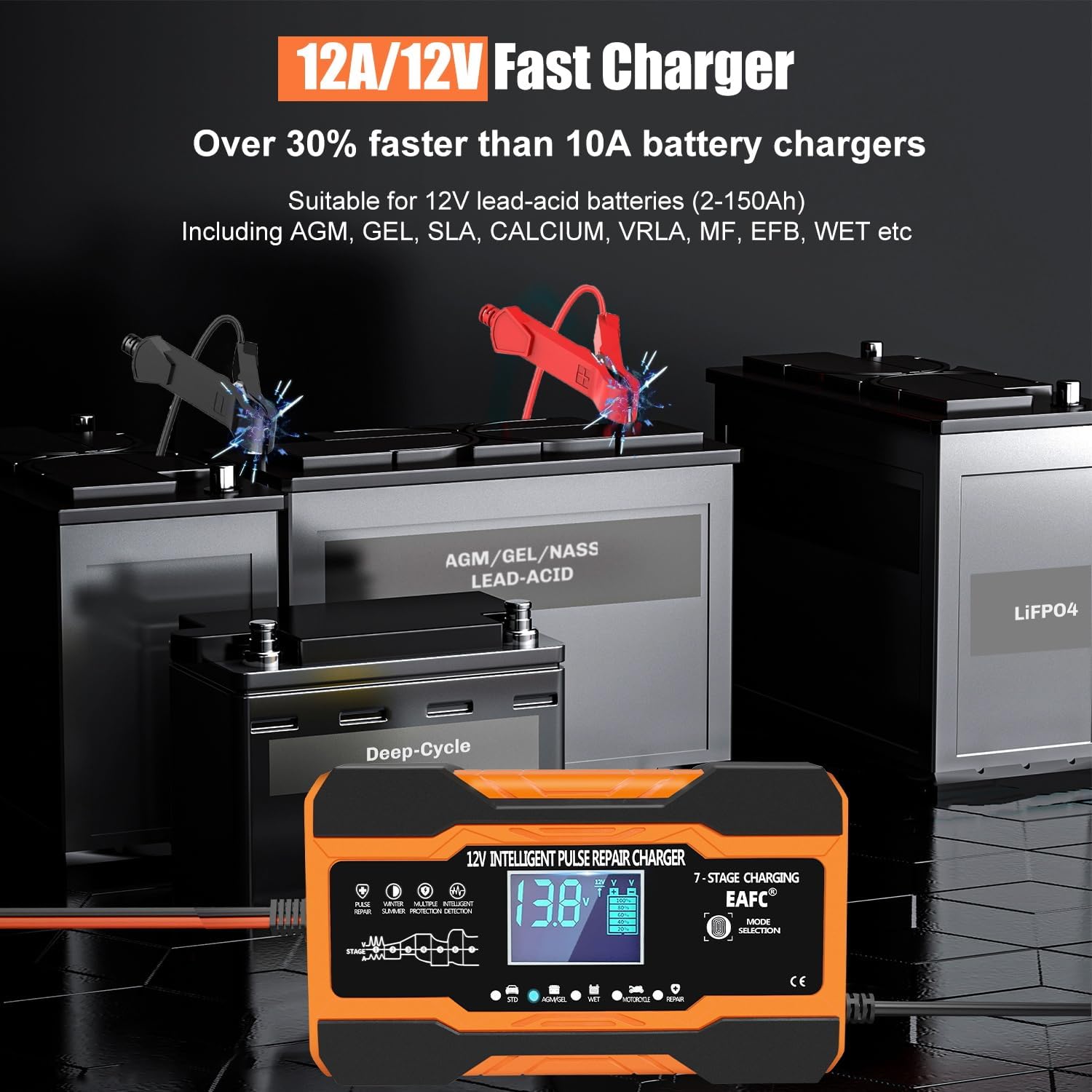 Thumbnail 1 de EAFC 12-Amp Car Battery Charger 12A for 12V vehicles