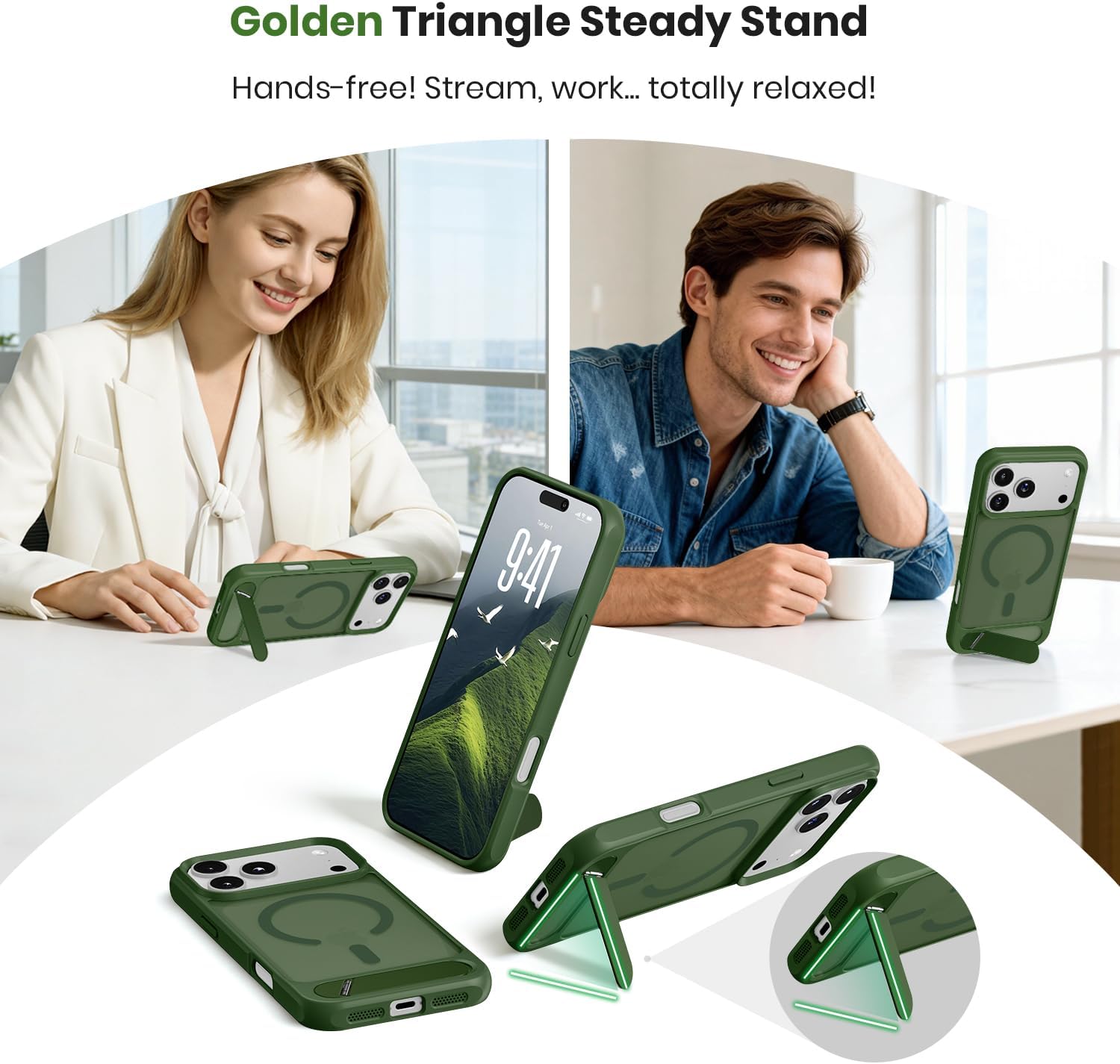 Detalle 2 de Hoerrye Magnetic Case for iPhone 17 Pro with Built-in Stand and MagSafe Compatibility