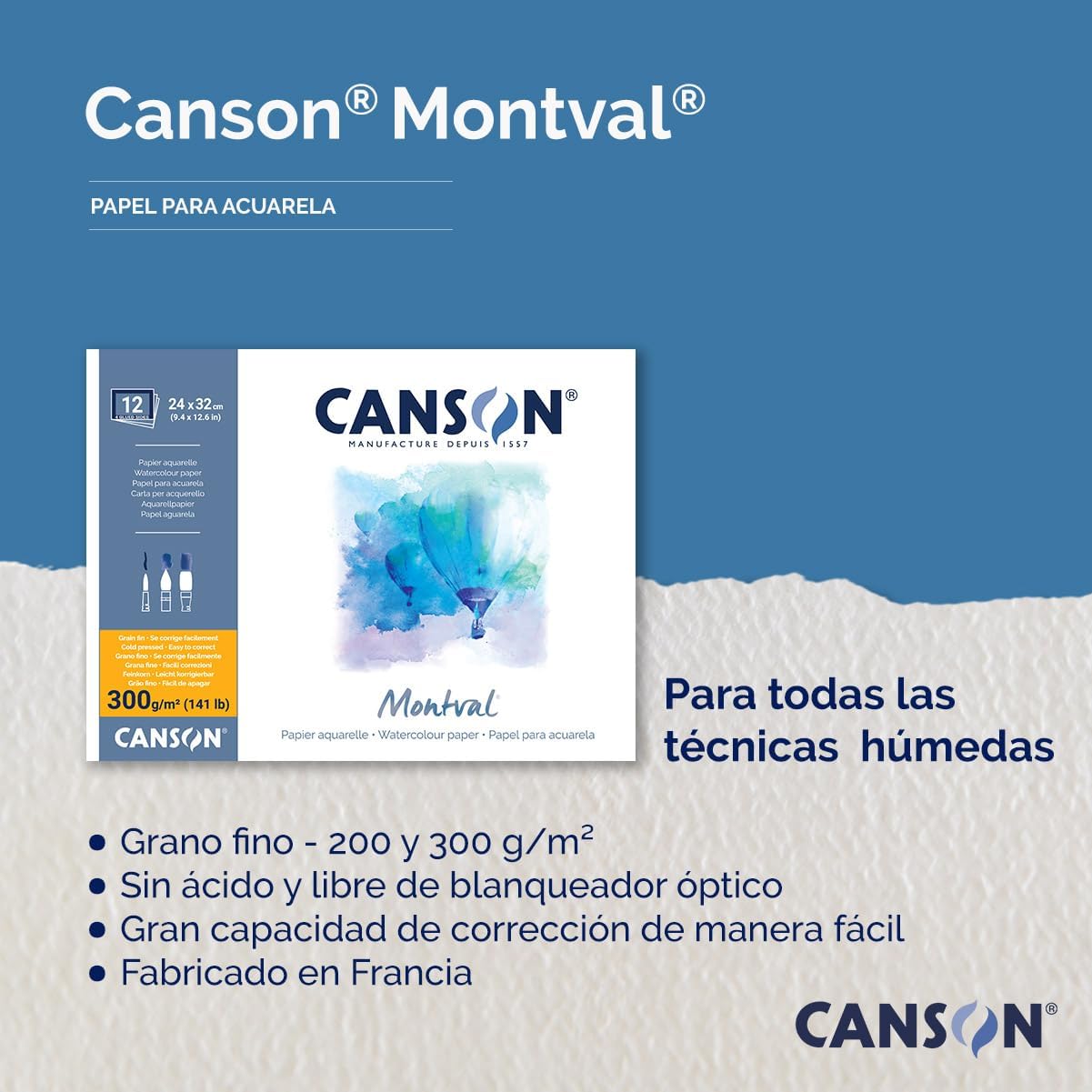 Thumbnail 2 de Canson Montval Blocco Collato 40x50 cm, 12 fogli, 300 g/m² grana fine, bianco