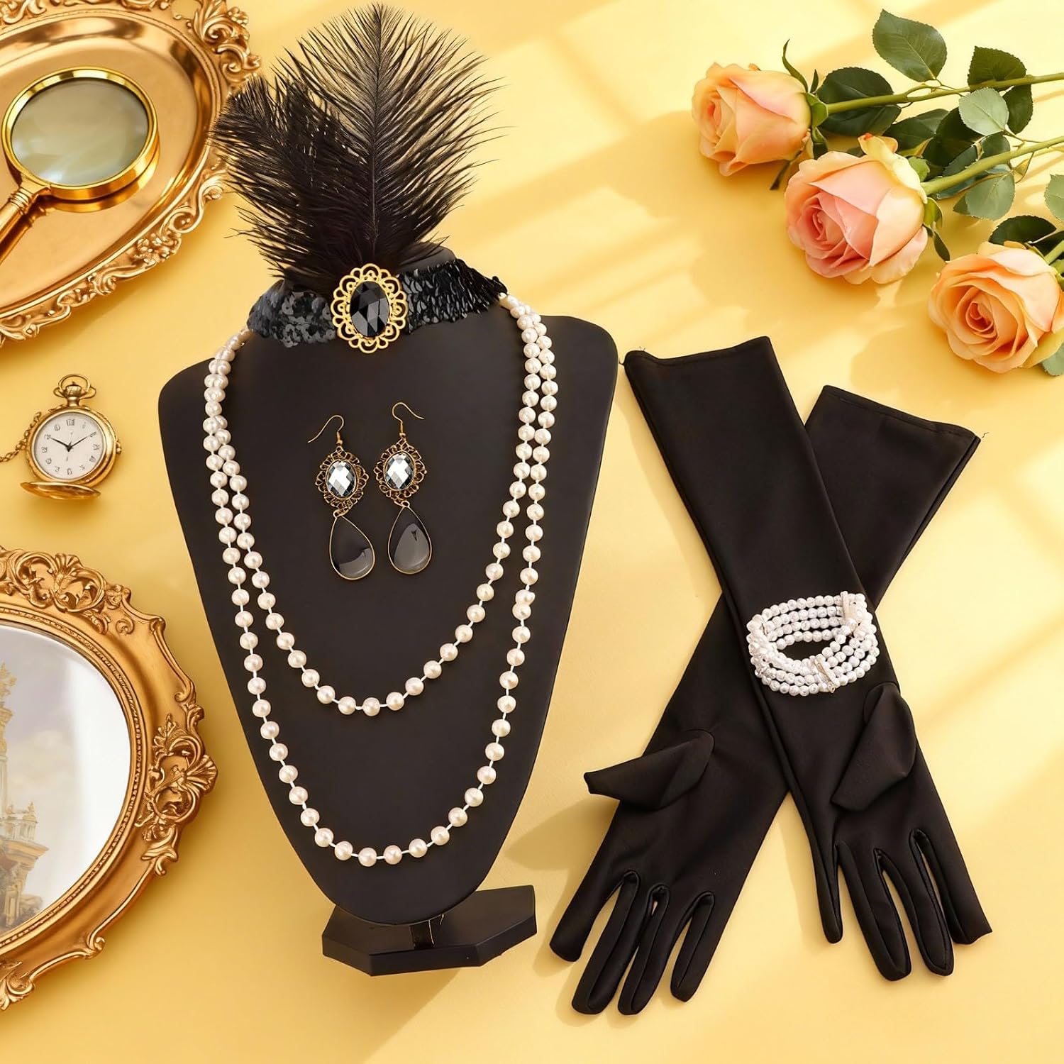 Thumbnail 3 de FASOTY Flapper Accessories Set with Satin Gloves