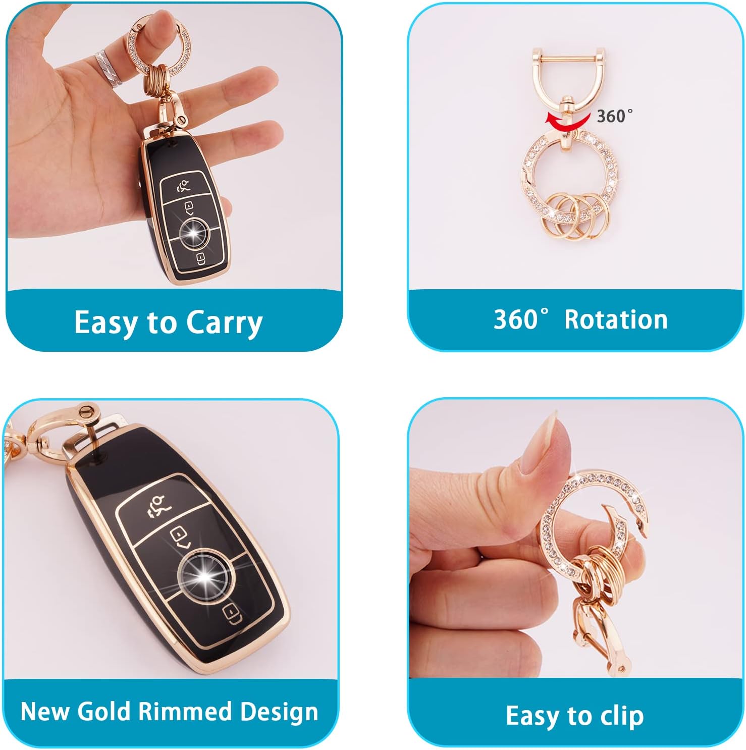 Detalle de Koaudb Mercedes-Benz key cover (3 buttons) with TPU shell and bling keychain