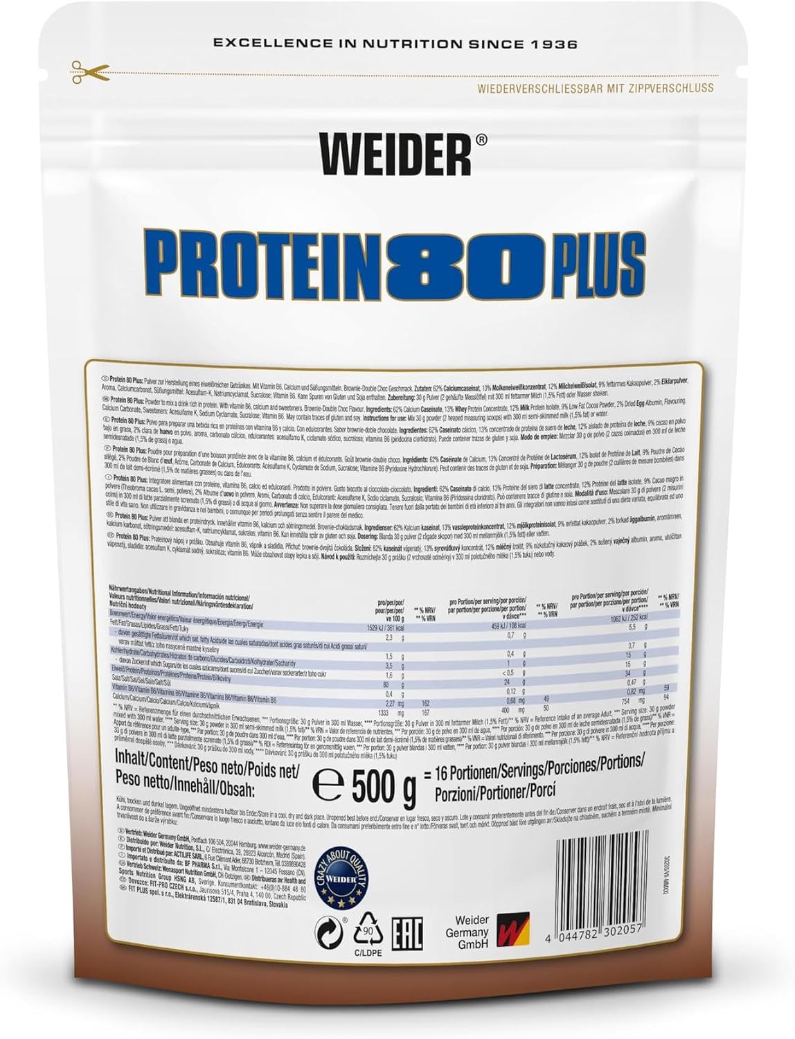 Thumbnail 1 de Weider Protein 80 Plus 500 g Brownie Double-Choc