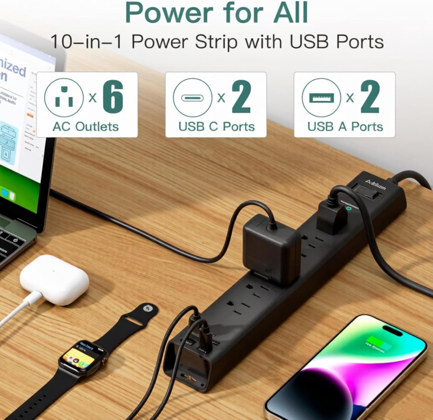 Detalle de Power Strip Surge Protector with 6 AC Outlets
