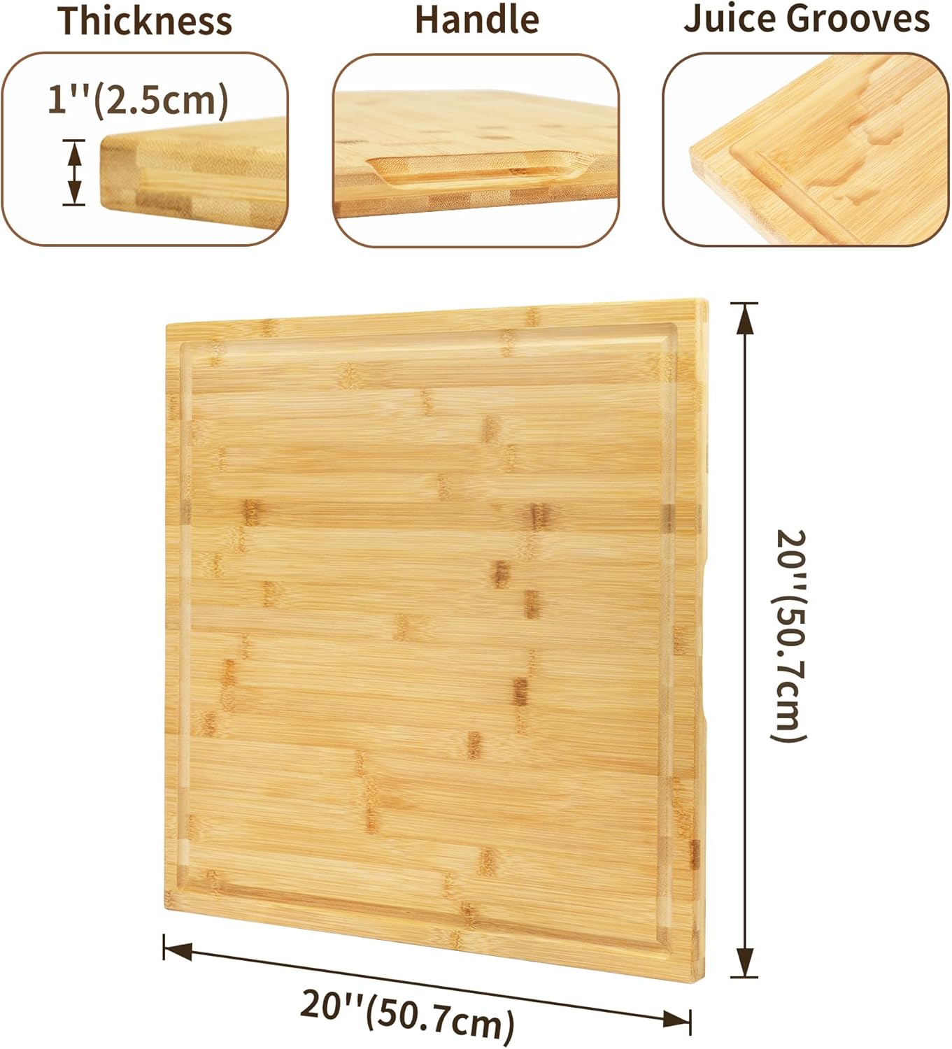 Thumbnail 3 de Utoplike ZCB-20X20 XL Bamboo Cutting Board, 50.7 cm Square with Juice Groove