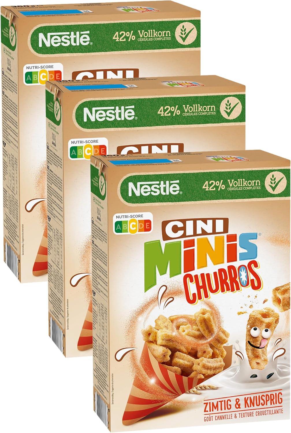 Detalle de Nestlé CINI MINIS Churros Frühstücks-Cerealien 2er Pack – 360 g × 2 mit 42% Vollkornanteil