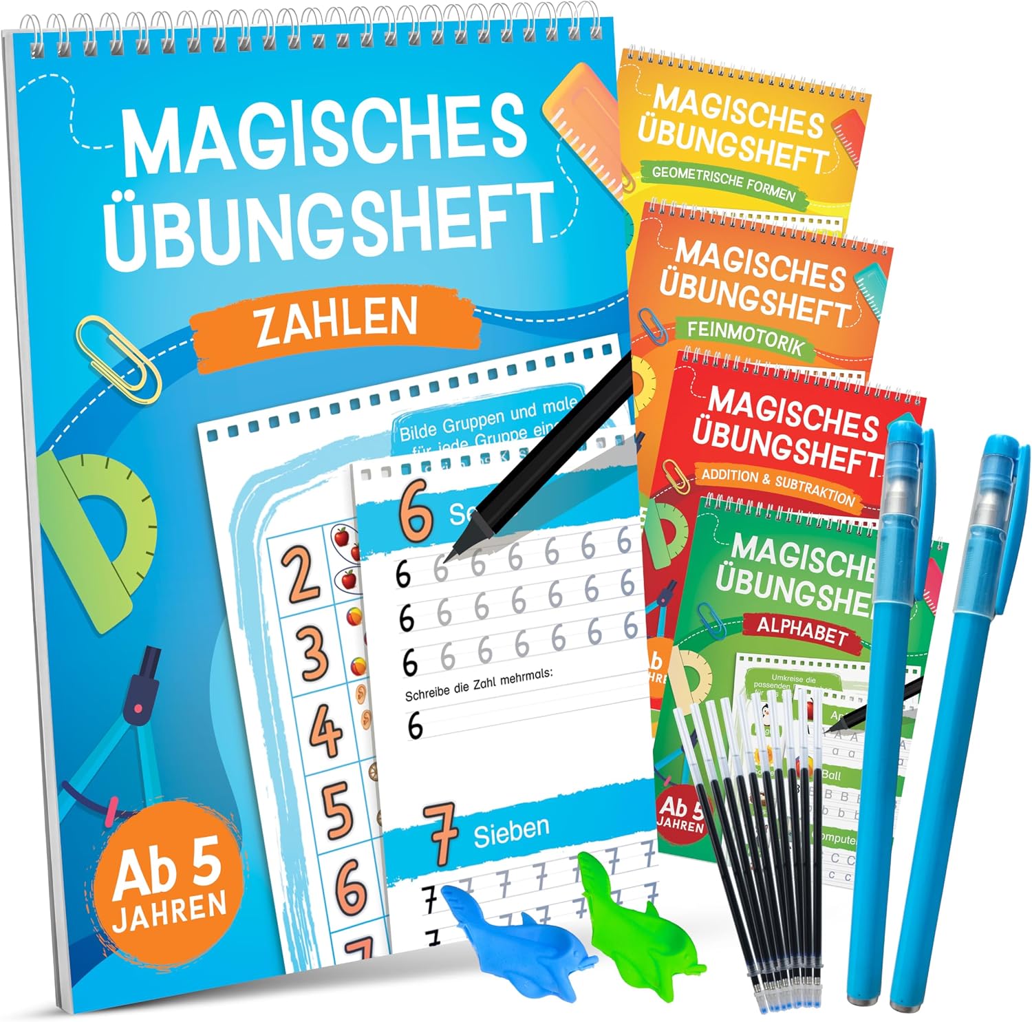 Magische Übungshefte für Vorschule ab 5 Jahren – 5 Hefte, Stifte & Reusable Lernhefte