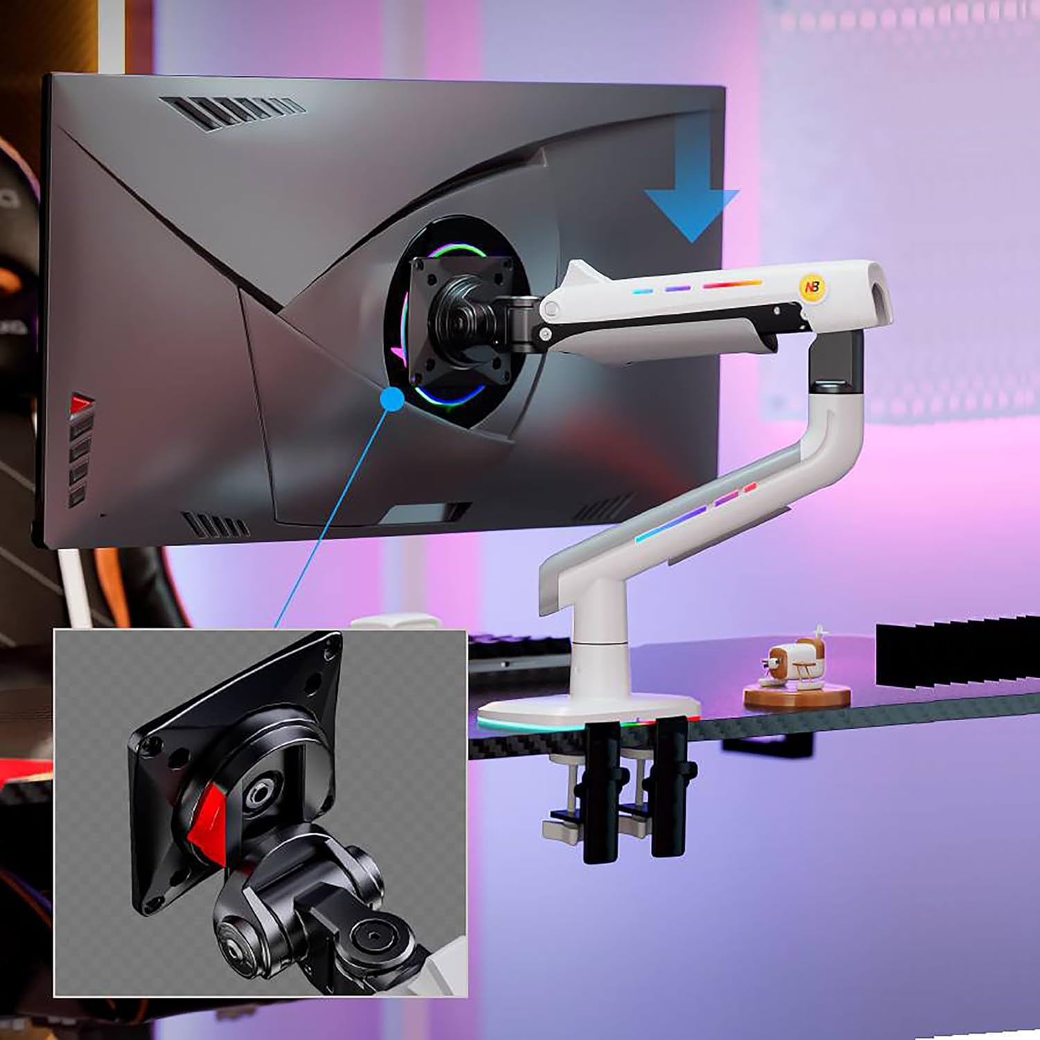 Detalle 2 de NB ERGONOMIC Braccio per monitor fino a 32–60 pollici bianco, ultrawide/curvi, VESA 75/100, carico fino a 20 kg
