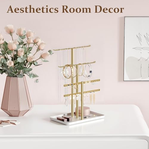Detalle de Jewelry Stand Organizer by pickpiff — 32cm Tall 3-Tier Gold with White Tray