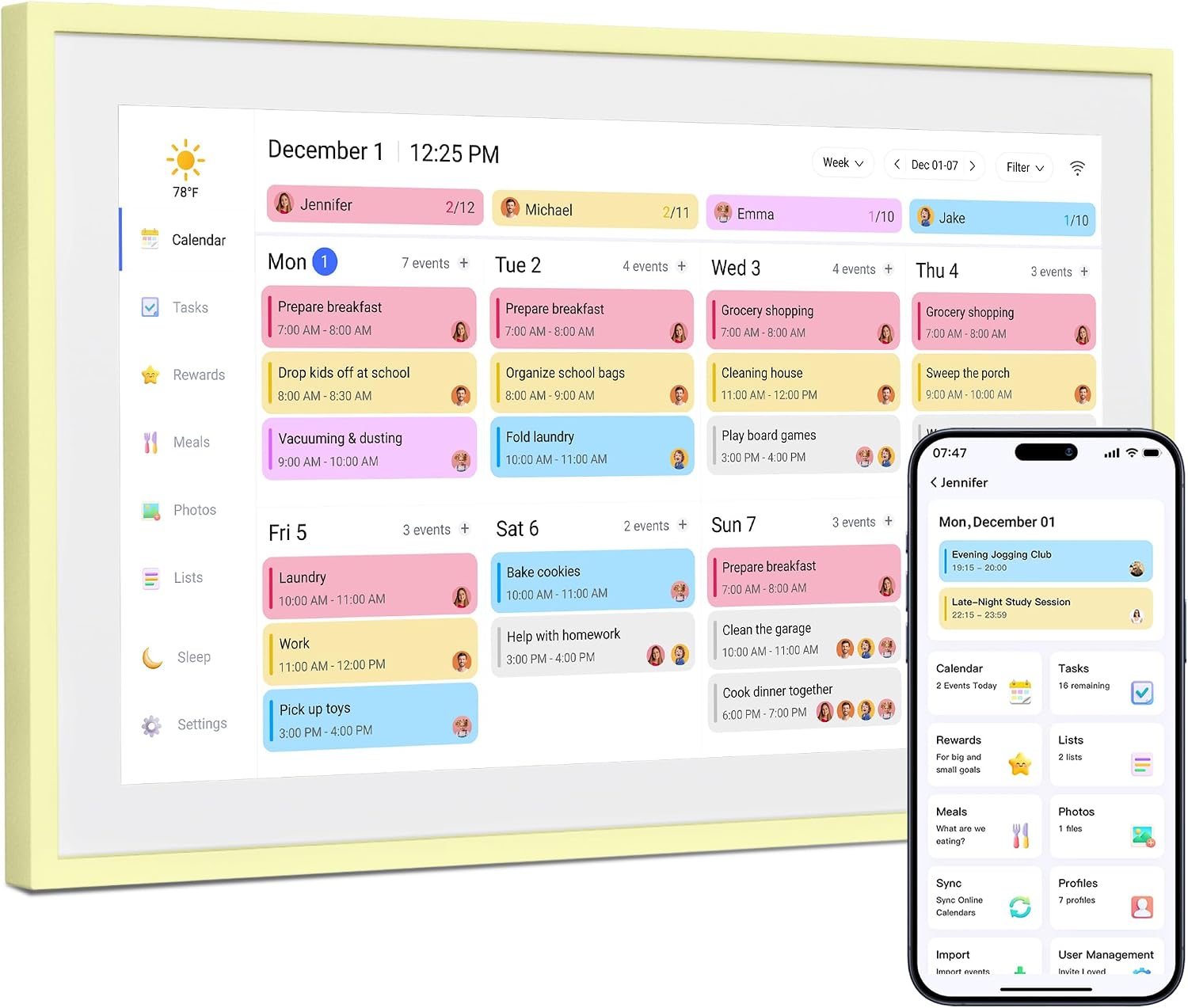 Detalle de Dragon Touch 15.6" Digital Calendar (Honey Glow) – 2026 family wall planner with interactive touchscreen