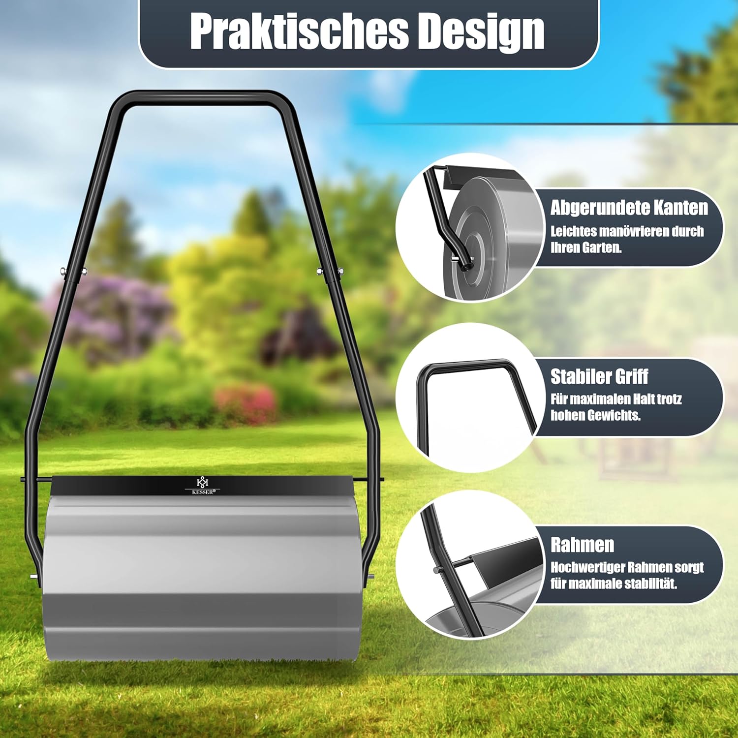 Thumbnail 4 de KESSER® Rasenwalze aus Metall, befüllbar (Wasser oder Sand) – 48 Liter Füllvolumen, 60 cm Arbeitsbreite