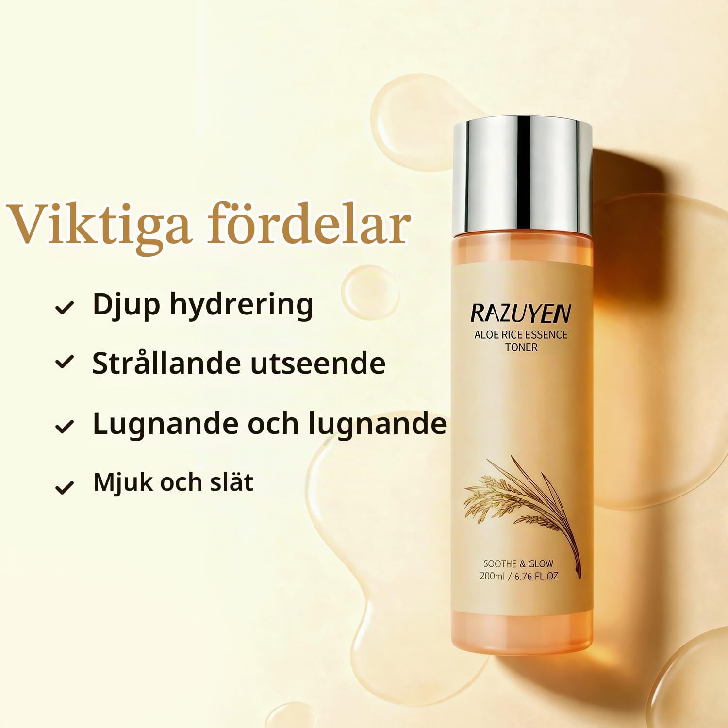 Thumbnail 3 de RAZUYEN Aloe Rice Essence Toner, parfymfritt ansiktsvatten med aloe vera, 200 ml
