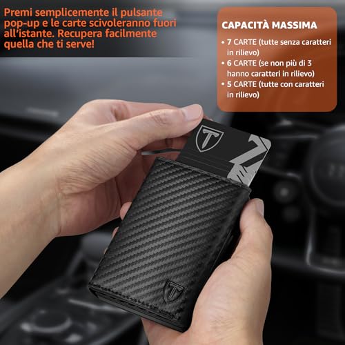 Detalle 2 de TEEHON Portafoglio Uomo Slim RFID Blocking con finestra ID, scomparto pop-up e cerniera – Classico Nero Esclusivo