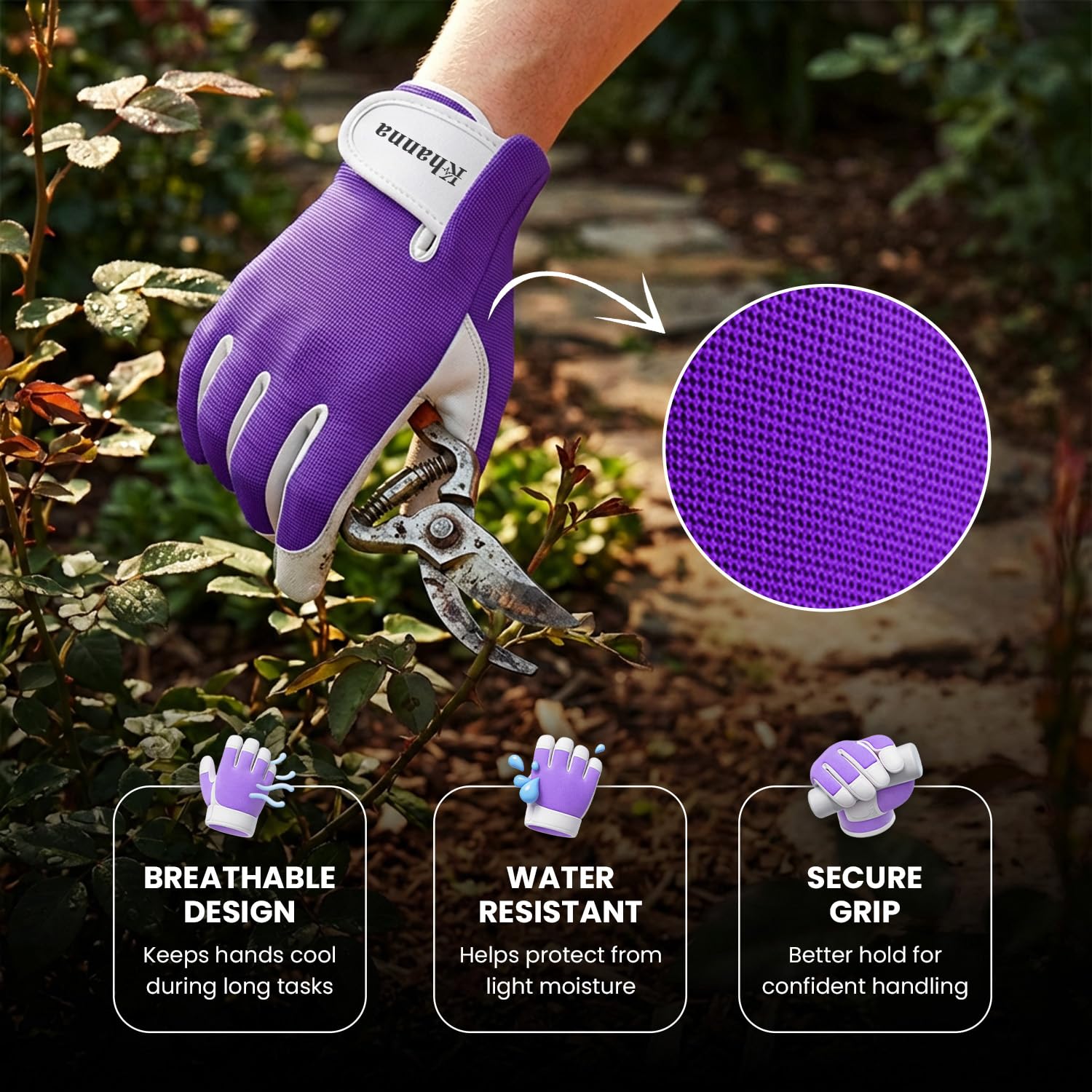 Thumbnail 2 de Khanna Leather Gardening Gloves: Heavy Duty Thorn Proof, Purple, Large
