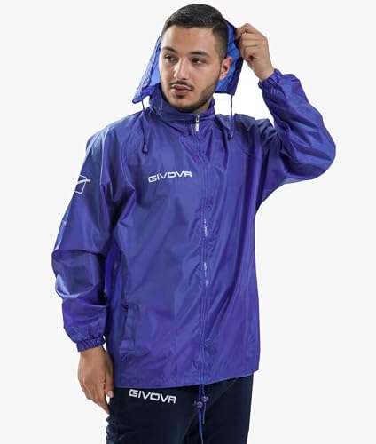 Detalle 2 de GIVOVA RAIN BASICO AZZURRO: giacca antivento impermeabile con cappuccio estraibile