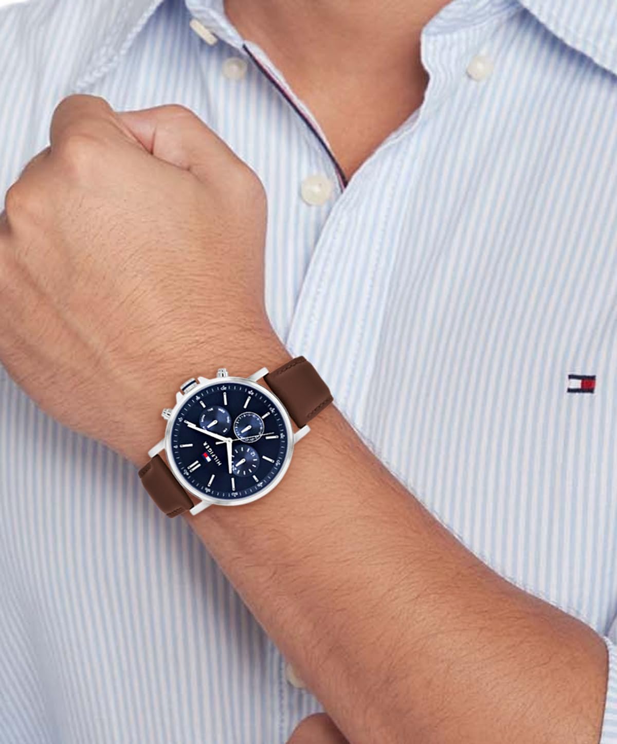 Detalle de Tommy Hilfiger klassiek multifunctioneel quartzhorloge voor heren, bruin