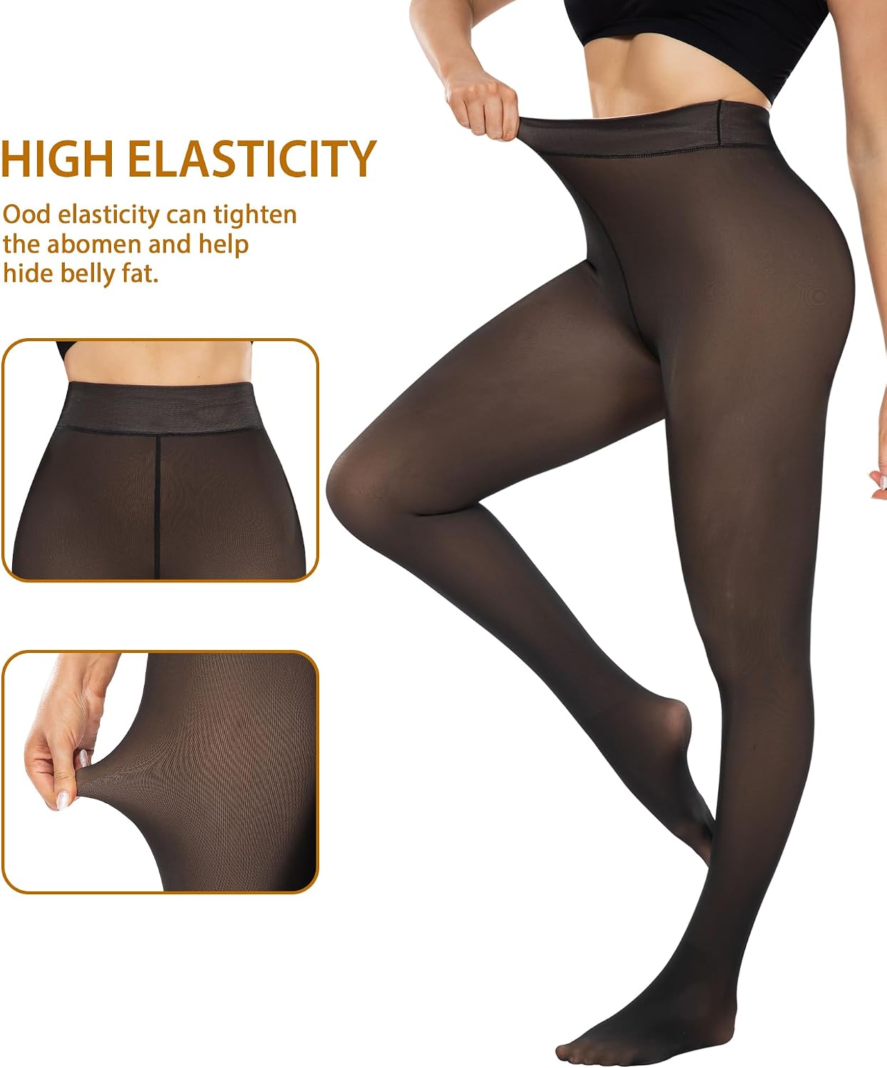 Detalle 2 de CHRLEISURE Women's Fleece-Lined Fake-Sheer Winter Leggings, High-Waist