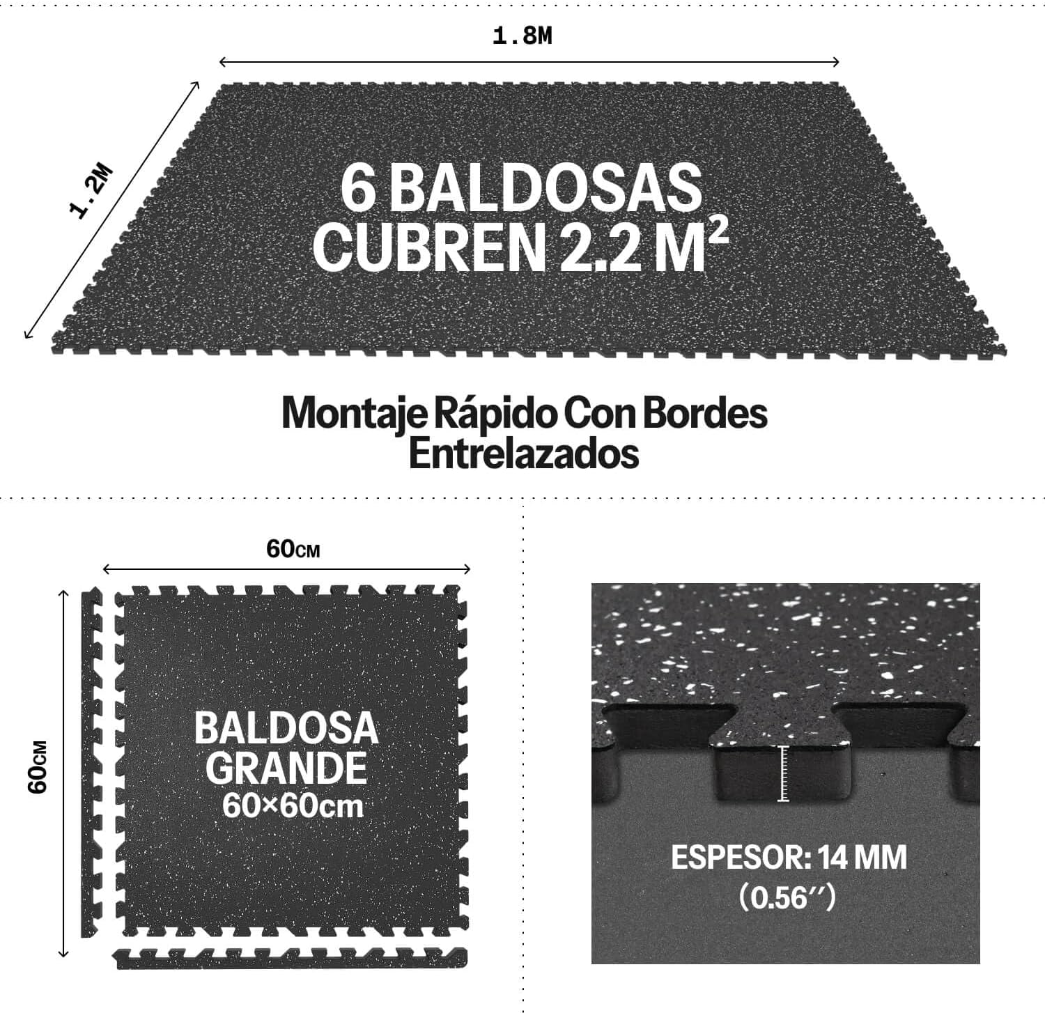 Thumbnail 2 de AIRHOP Losetas de Caucho para Gimnasio 🏋️‍♀️ 24 Pzs. 60x60cm