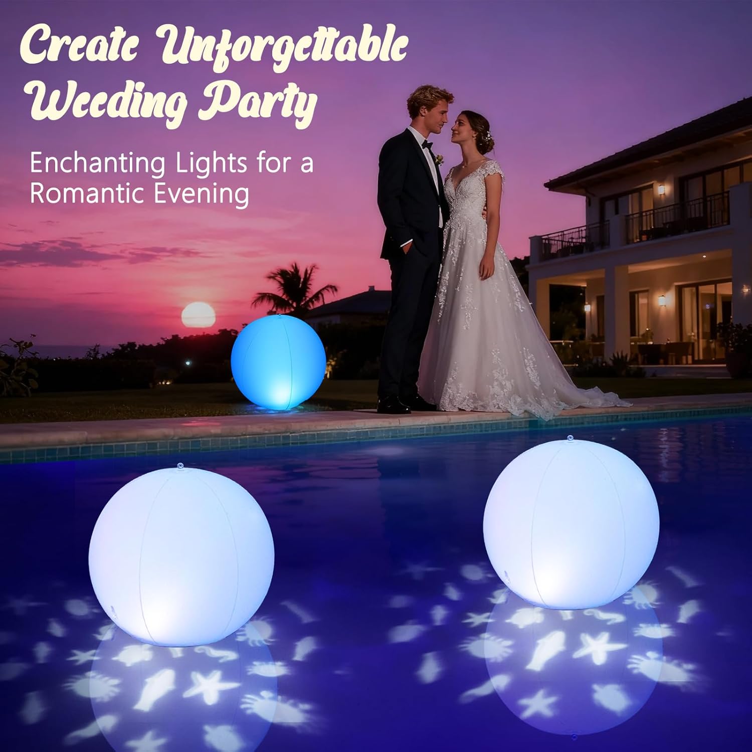 Thumbnail 6 de Luxfero Lampe Flottante Solaire LED – Balle Gonflable Piscine 35 cm (4 Pièces) avec Projection d’Animaux et Étanchéité IP68