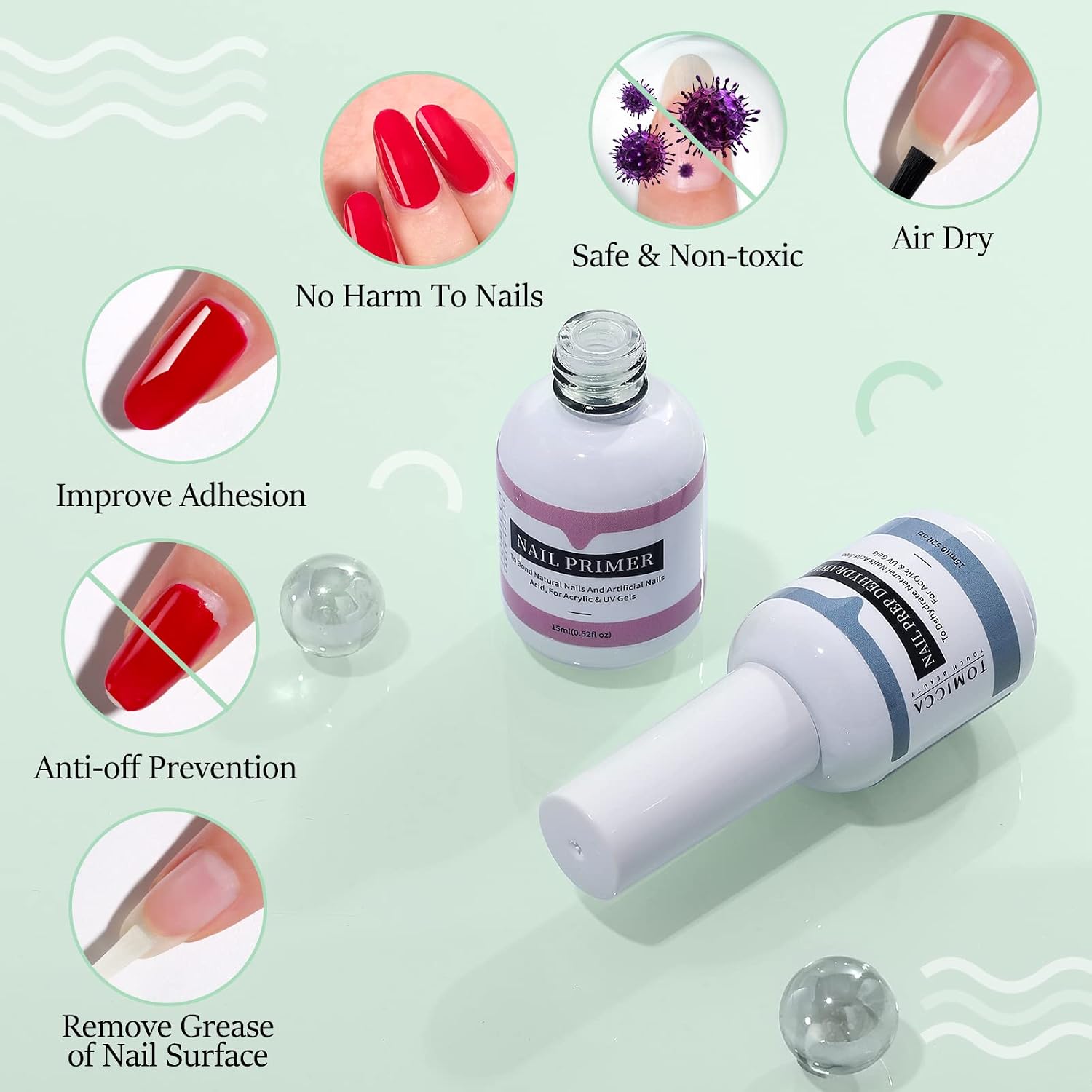 Detalle de TOMICCA Primer & Dehydrator Set für Gelnägel und Acryl – 2 x 15 ml