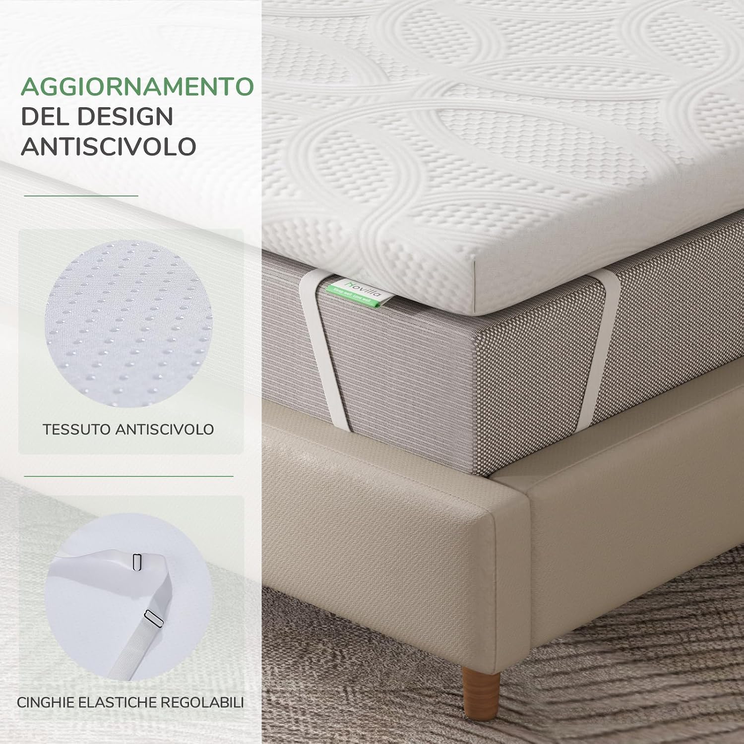 Thumbnail 5 de Novilla Topper 160x200: Memory Foam con Gel e Schiuma Traforata 5 cm, Tessuto Traspirante, Antiscivolo e Lavabile (Oeko-Tex Certificato)