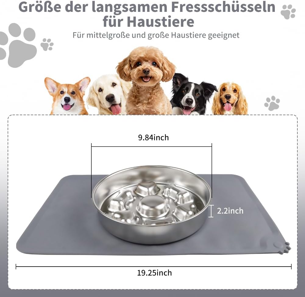 Thumbnail 1 de Fosoloni Anti-Schling Napf für Hunde aus Edelstahl 304 mit rutschfester Silikonbasis – Slow Feeder Ø 21,5 cm, 1.000 ml