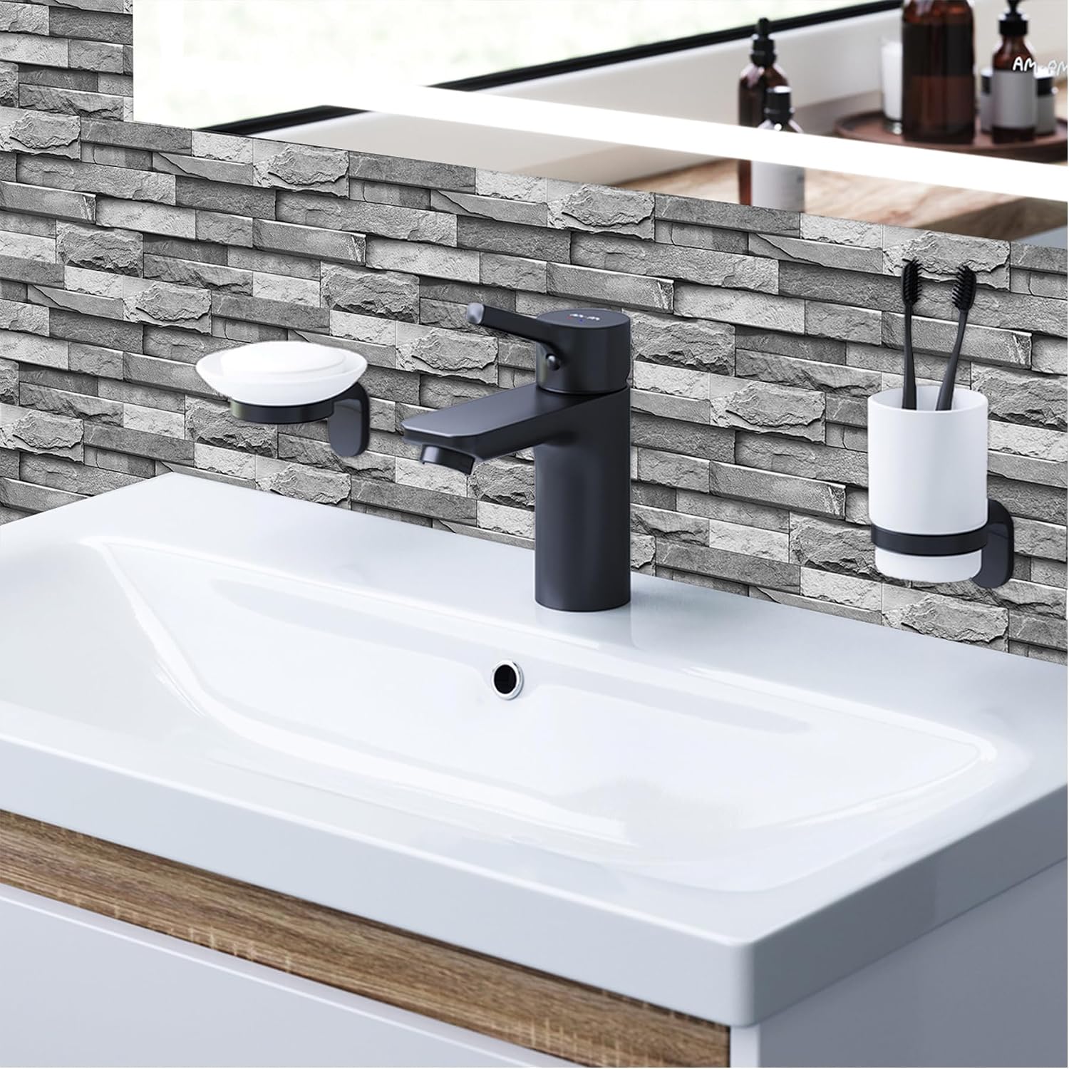 Detalle de 24 Sheets Grey Tile Stickers Peel and Stick