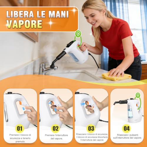 Thumbnail 8 de Muvano Pulitore a Vapore Portatile 450 ml, 11 Accessori – Riscaldamento in 10s e potenza 1500W