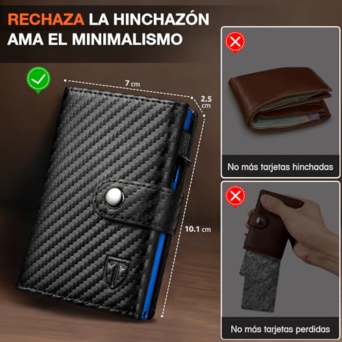 Detalle de TENBST Billetera para Hombre: diseño ultraplana, minimalista y funcional