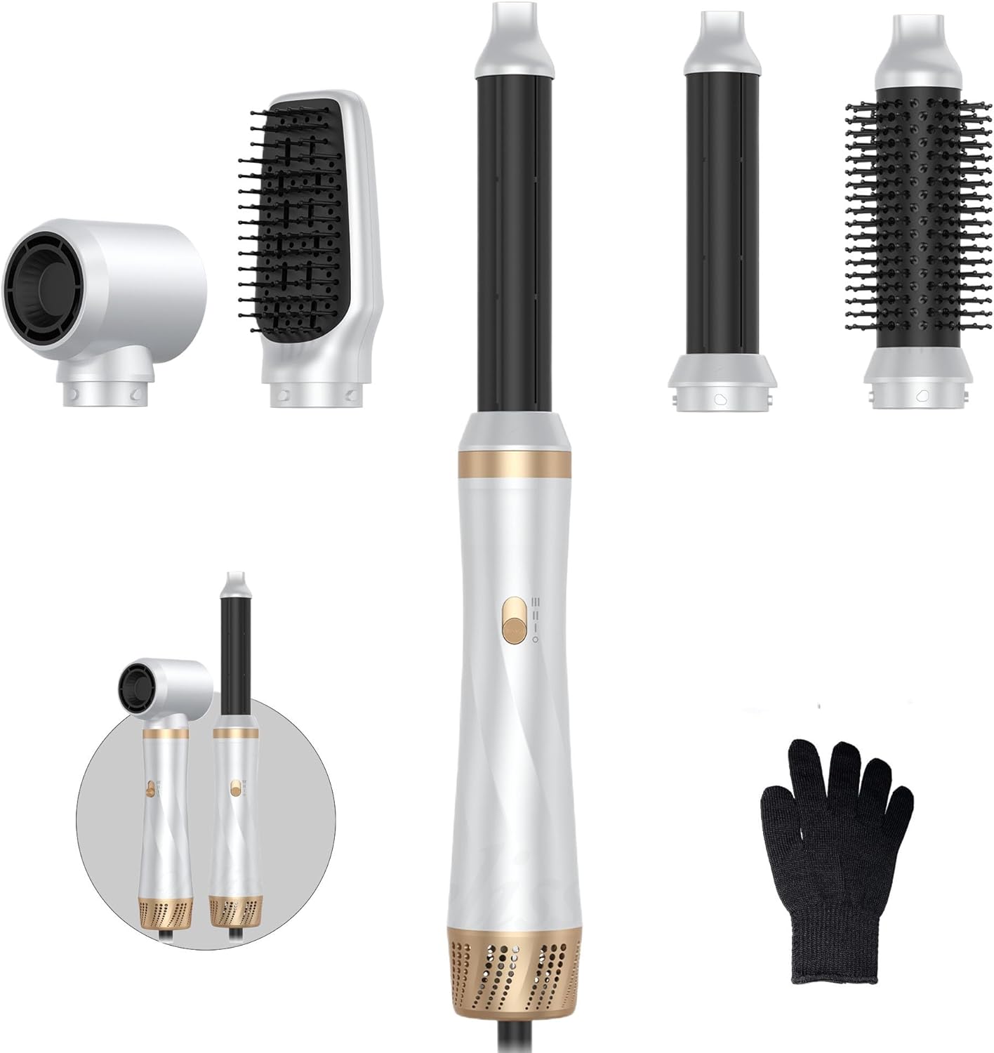 Detalle de Hairstyler Set, 5 in 1 Air Styler – Negativionen-Haartrockner mit Lockenstab und Aufsätzen