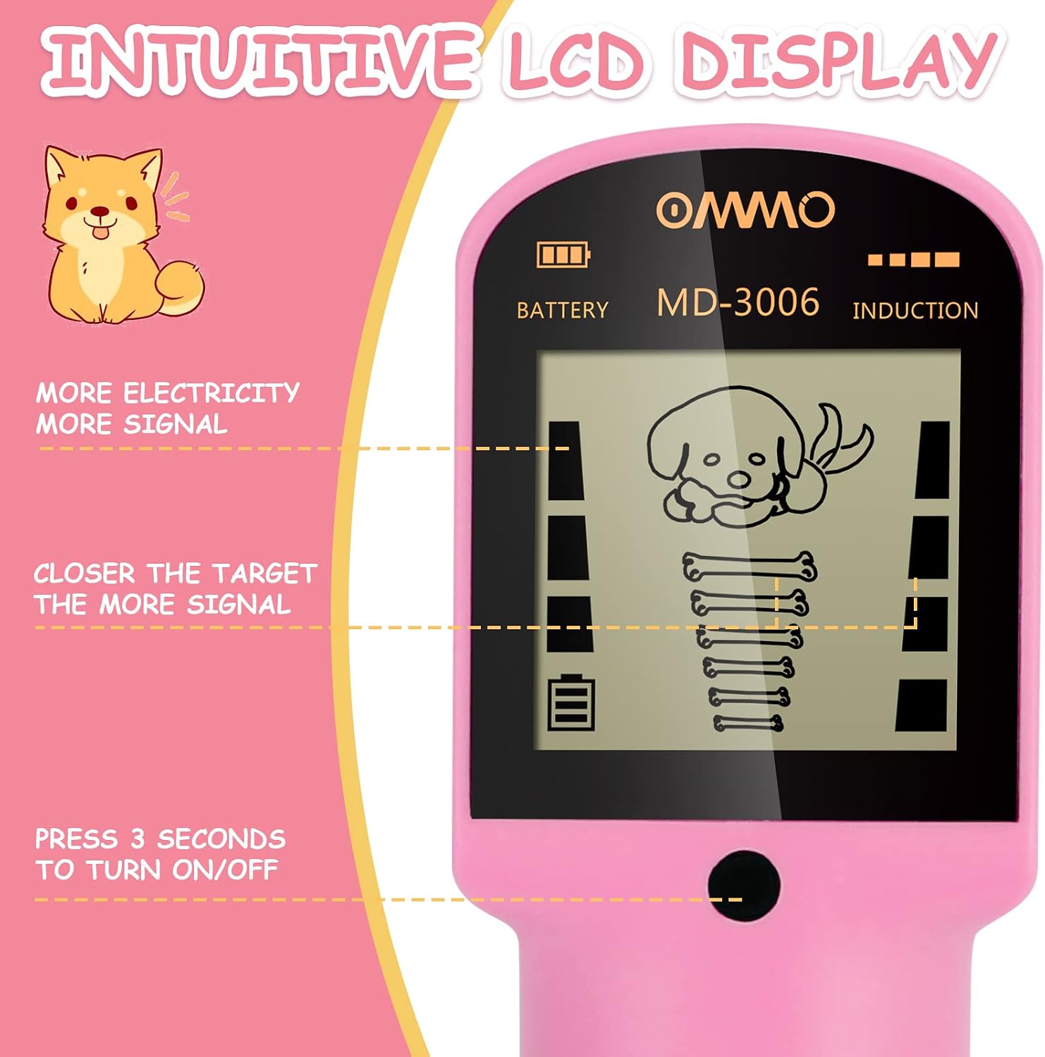 Detalle de OMMO MD-3006 kindermetaaldetector, roze, verstelbare steel en waterdichte spoel