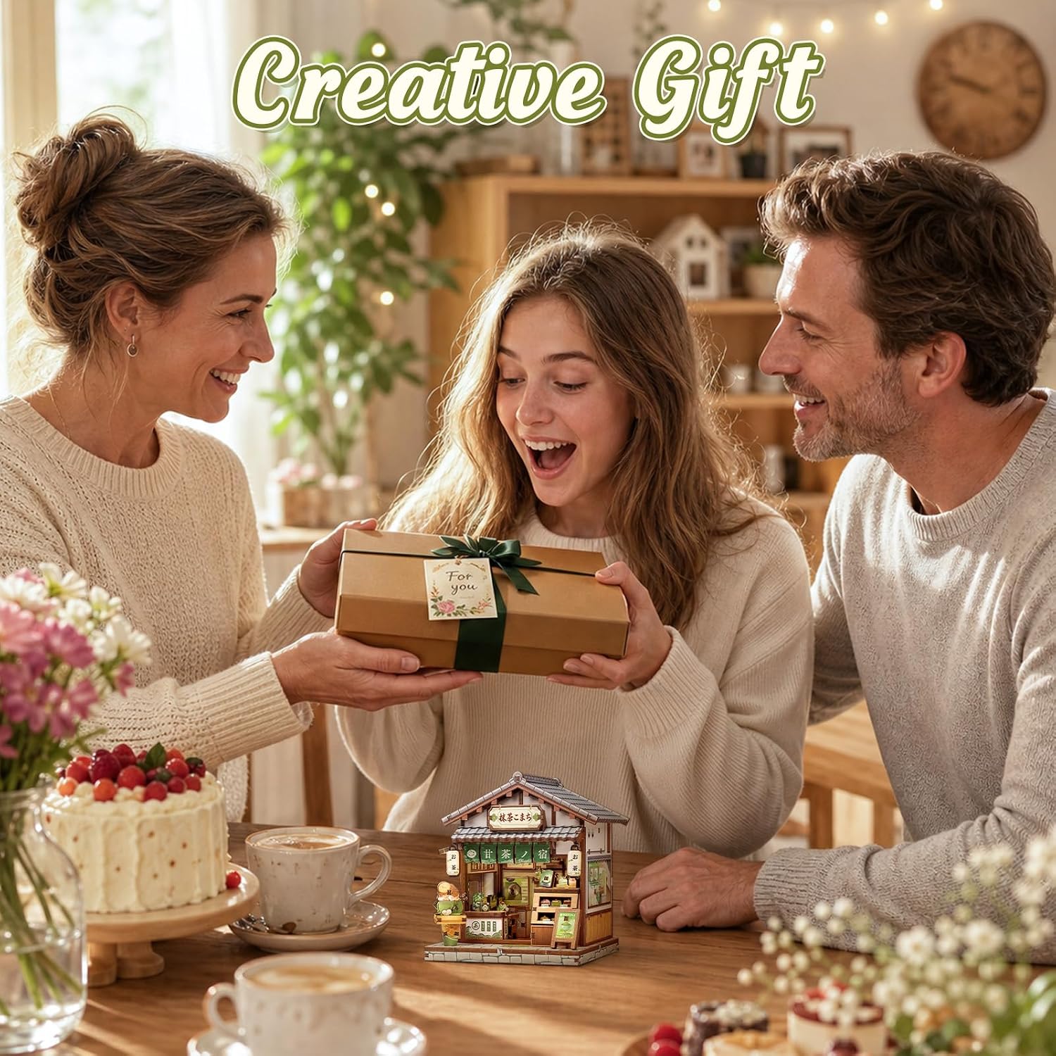 Detalle de Cutefun Kit Casa in Miniatura DIY – Kyoto Matcha Cottage: Book Nook Giappone in legno, 128 pezzi