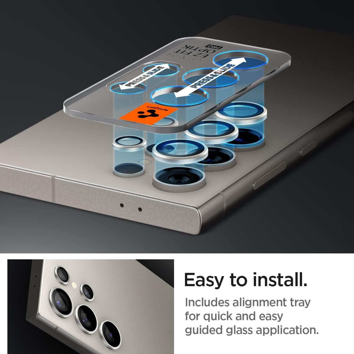 Thumbnail 4 de Spigen Glas.TR EZ Fit Optik Pro Protection Caméra pour Samsung Galaxy S24 Ultra (2 pièces) en gris titane