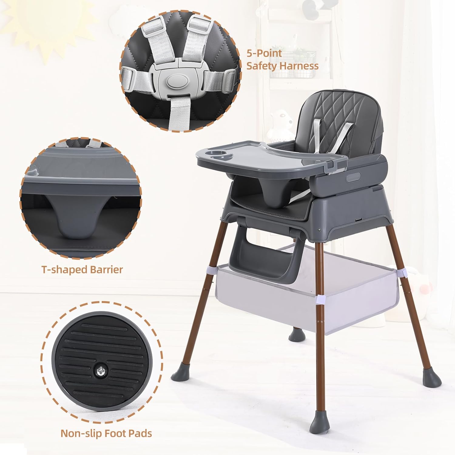 Thumbnail 6 de Cozydwells 3-in-1 High Chair for Babies & Toddlers (6 months to 3 years) in Dark Grey