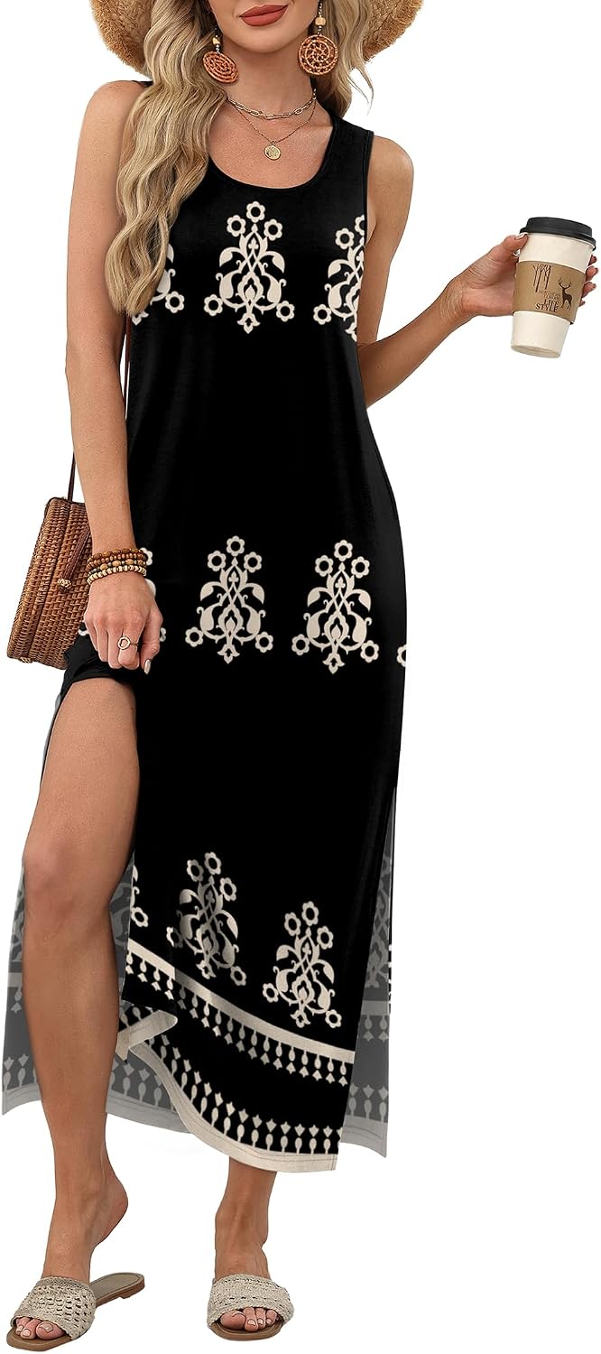 Detalle 2 de WIHOLL Maxi Dress: Beach-Ready Sleeveless Sundress with Pockets (S-3XL)