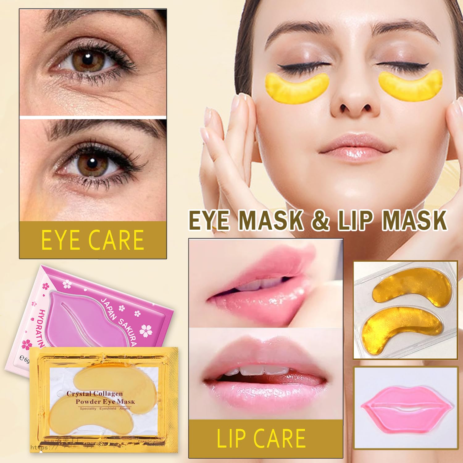 Thumbnail 1 de Miniling 30 Pairs 24K Gold Eye Masks & Lip Masks (Under Eye Patches + Lip Mask Skincare)