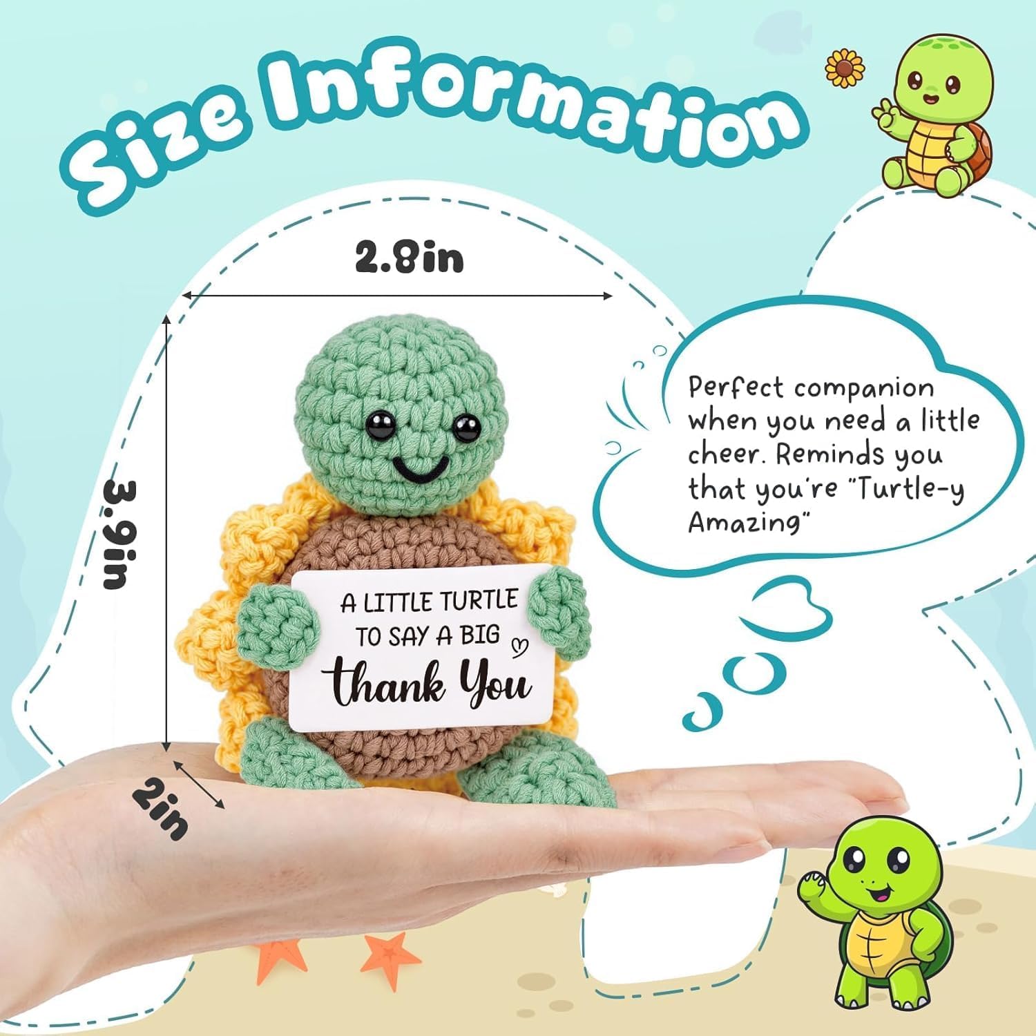 Thumbnail 1 de ALUNME handmade crochet turtle thank you gift with sunflower shell