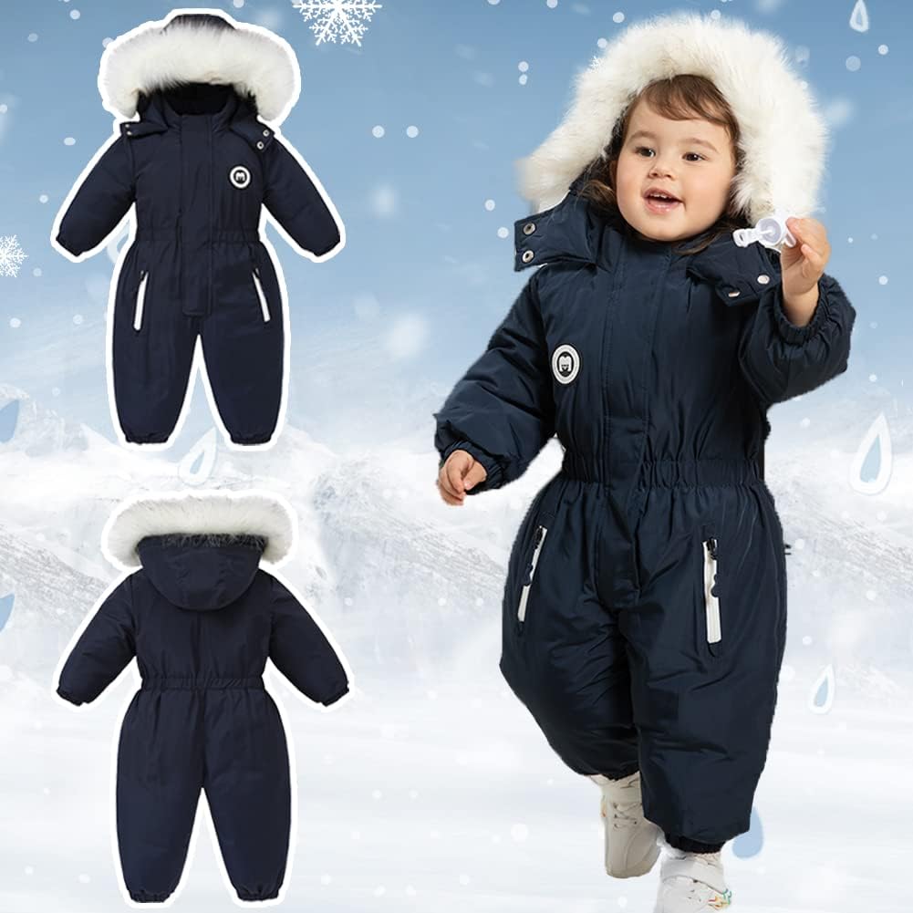 Detalle de Xifamniy Toddler Snowsuit, Hooded Waterproof Winter Romper in Navy or Pink