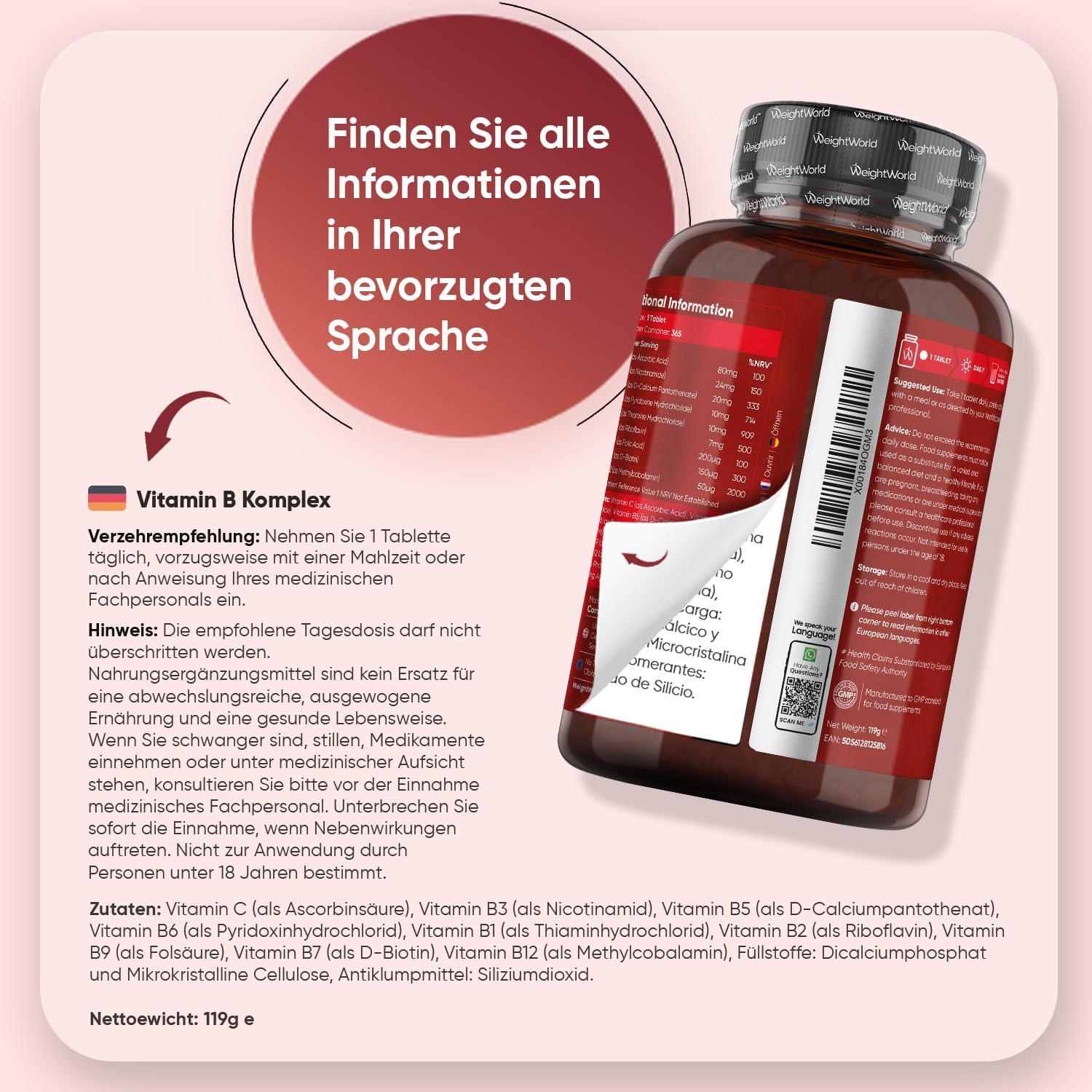 Detalle 2 de WeightWorld Vitamin B Komplex 365 Tabletten đ