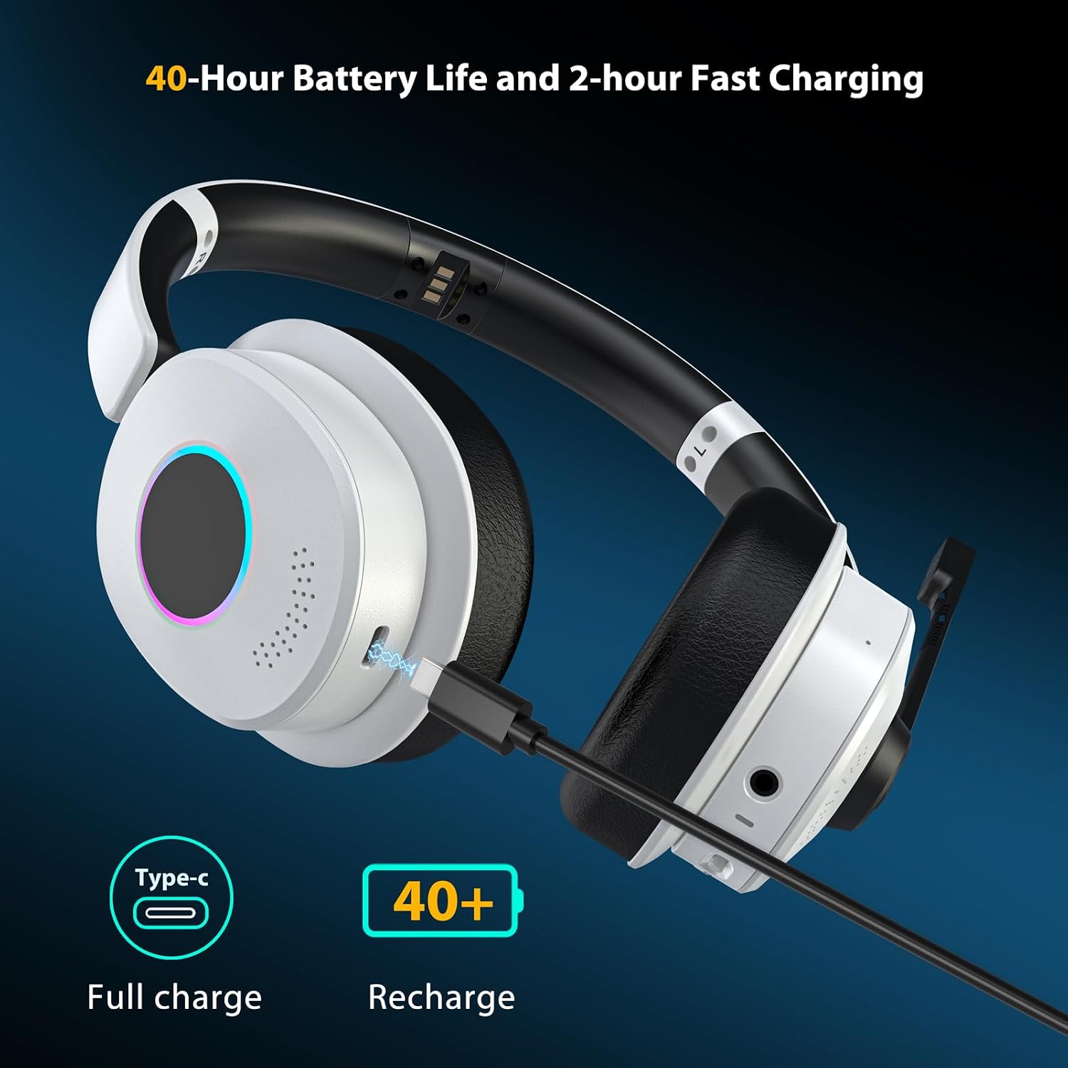 Thumbnail 4 de Earbay Wireless Gaming Headset with Bluetooth 6.0, Flip Mic and RGB Dock