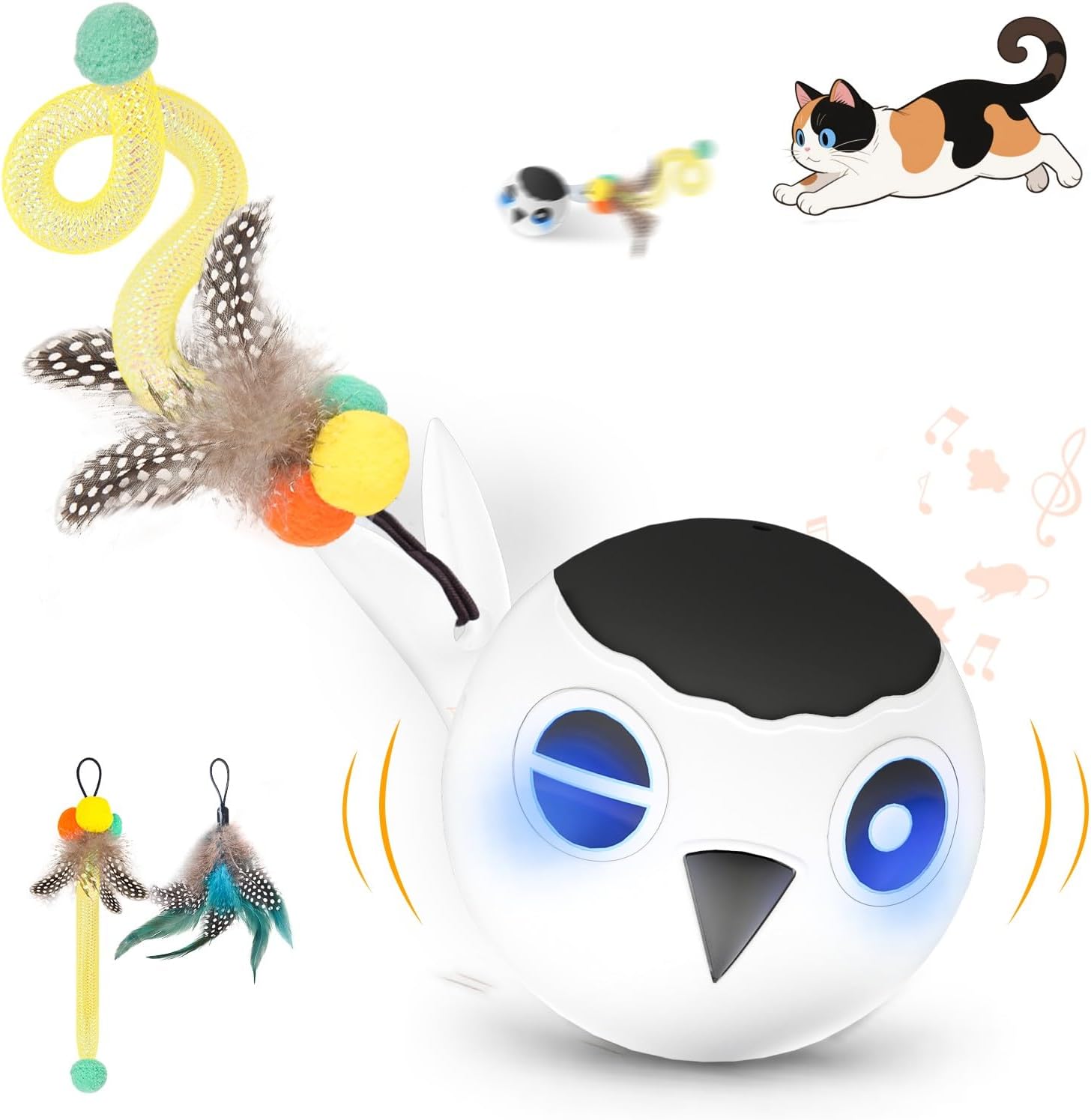 Thumbnail 6 de Zeepet Katzenspielzeug Ball – Interaktiver, berührungsempfindlicher Katzenspielball mit Vogel‑Schwänzen