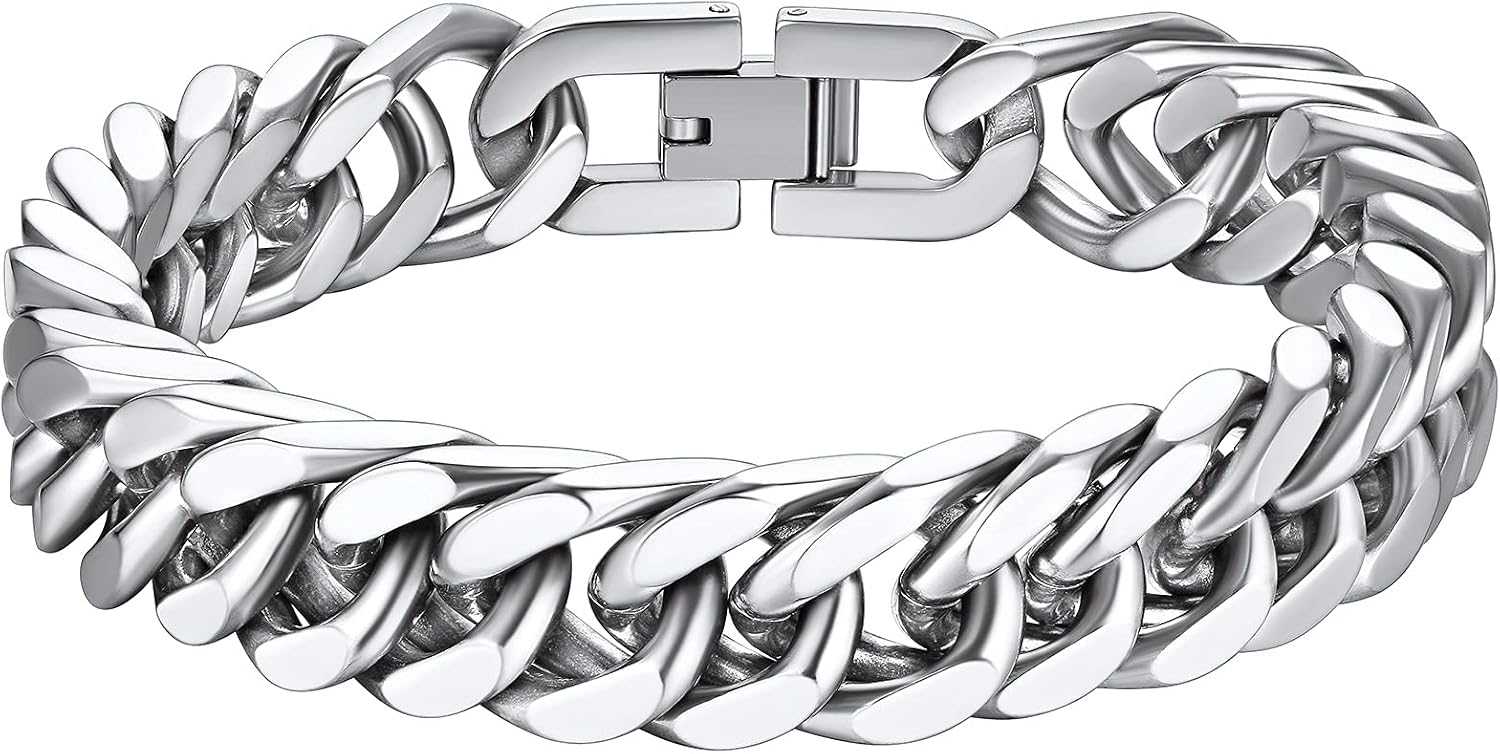 Detalle de Richsteel Herren-Armband im Cuban-Gliederstil aus 316L-Edelstahl – Silber/Gold/Schwarz, 8/12/17 mm breit