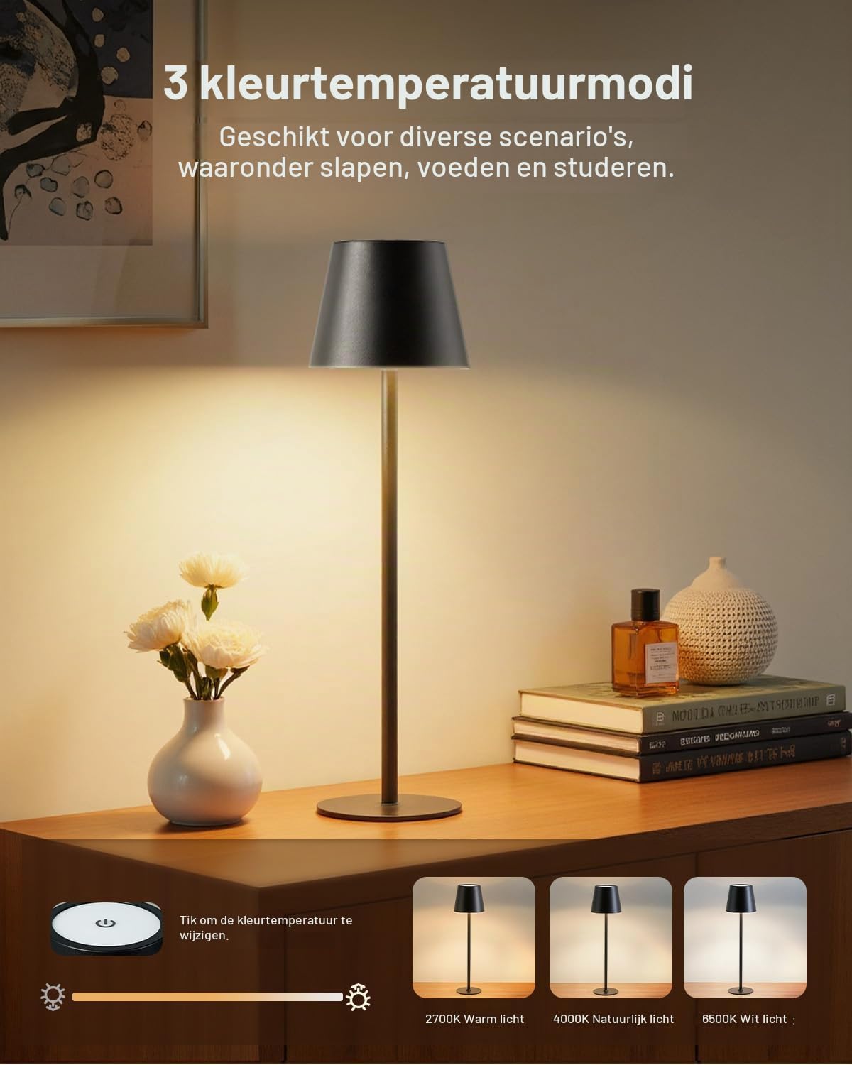 Thumbnail 3 de Bonsery A29 draadloze LED-tafellampen, set van 2, dimbaar met 3 lichtkleuren
