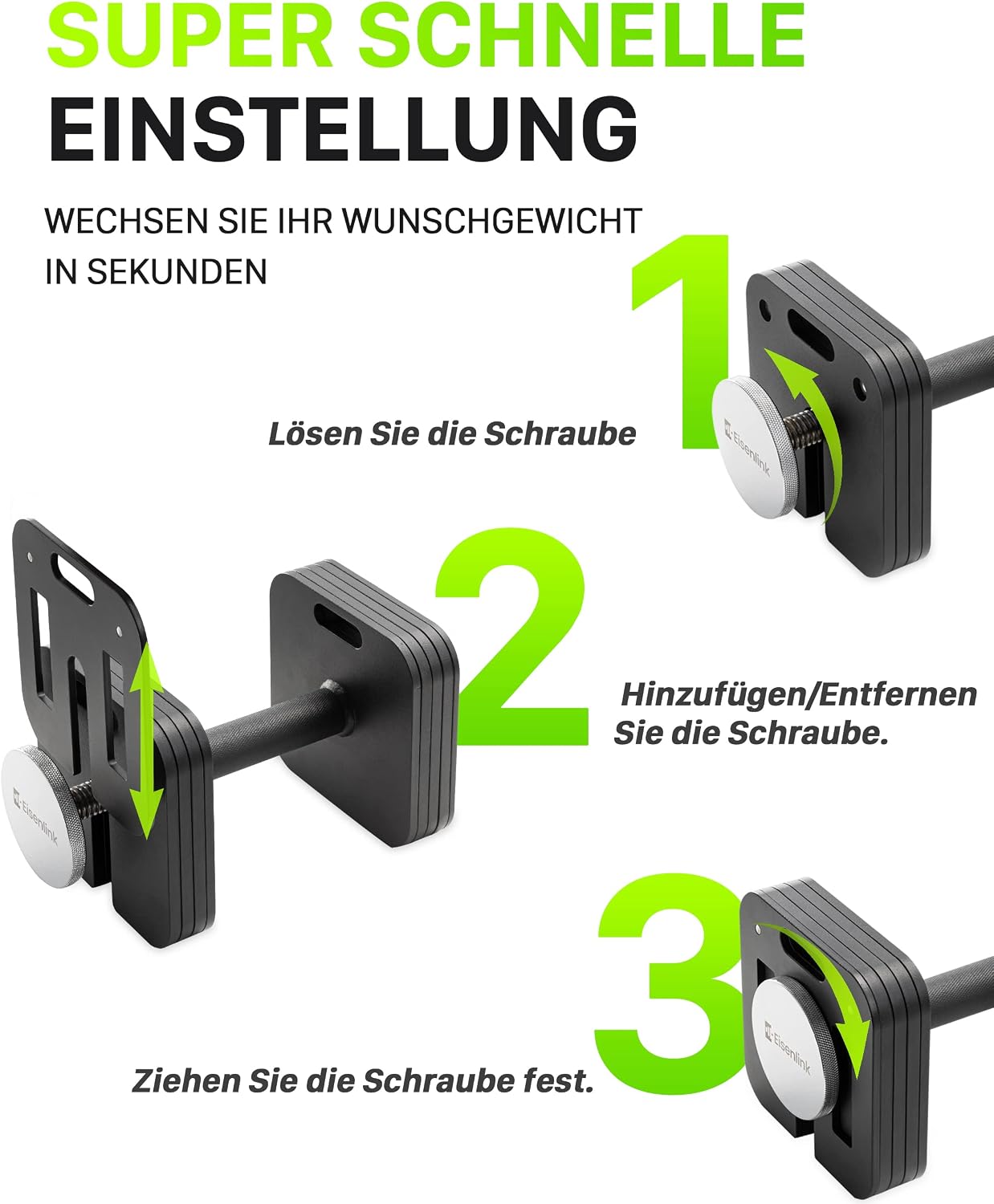 Detalle de Eisenlink verstellbare quadratische Kurzhantel – 1 Stück, 20–36 kg, kompakt & rutschfest