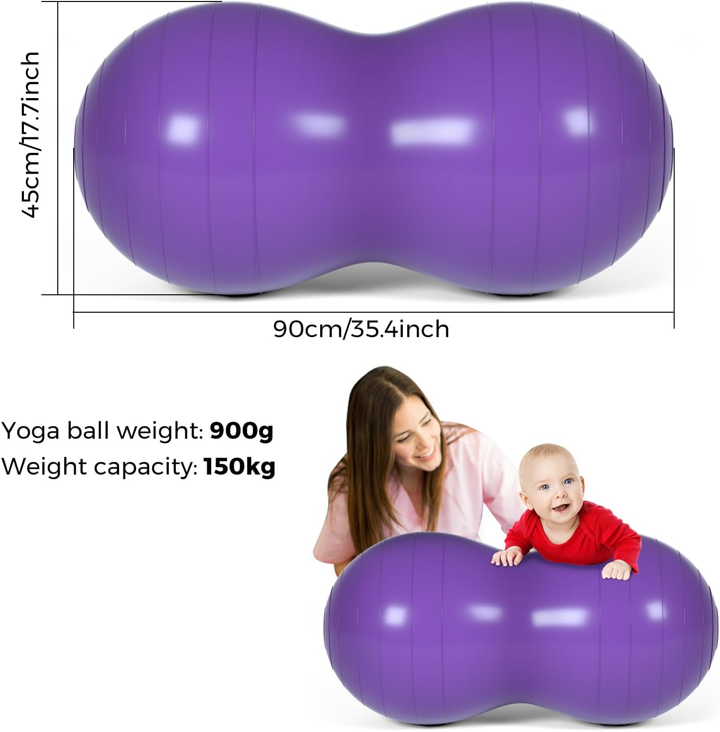 Detalle de DASKING Peanut Ball 90x45 cm con pompa a mano: palla di arachidi per yoga, pilates, fisioterapia e gravidanza