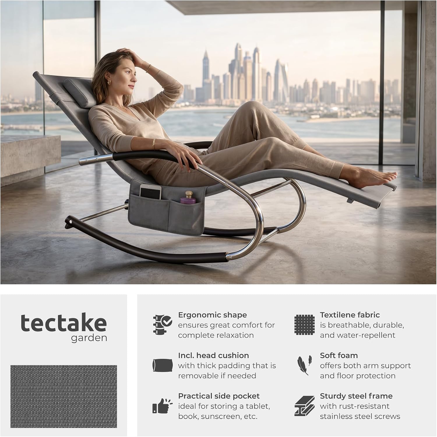 Detalle 2 de tectake Taya 406283-2 – 2 solstolar med gungfunktion och nackkuddar