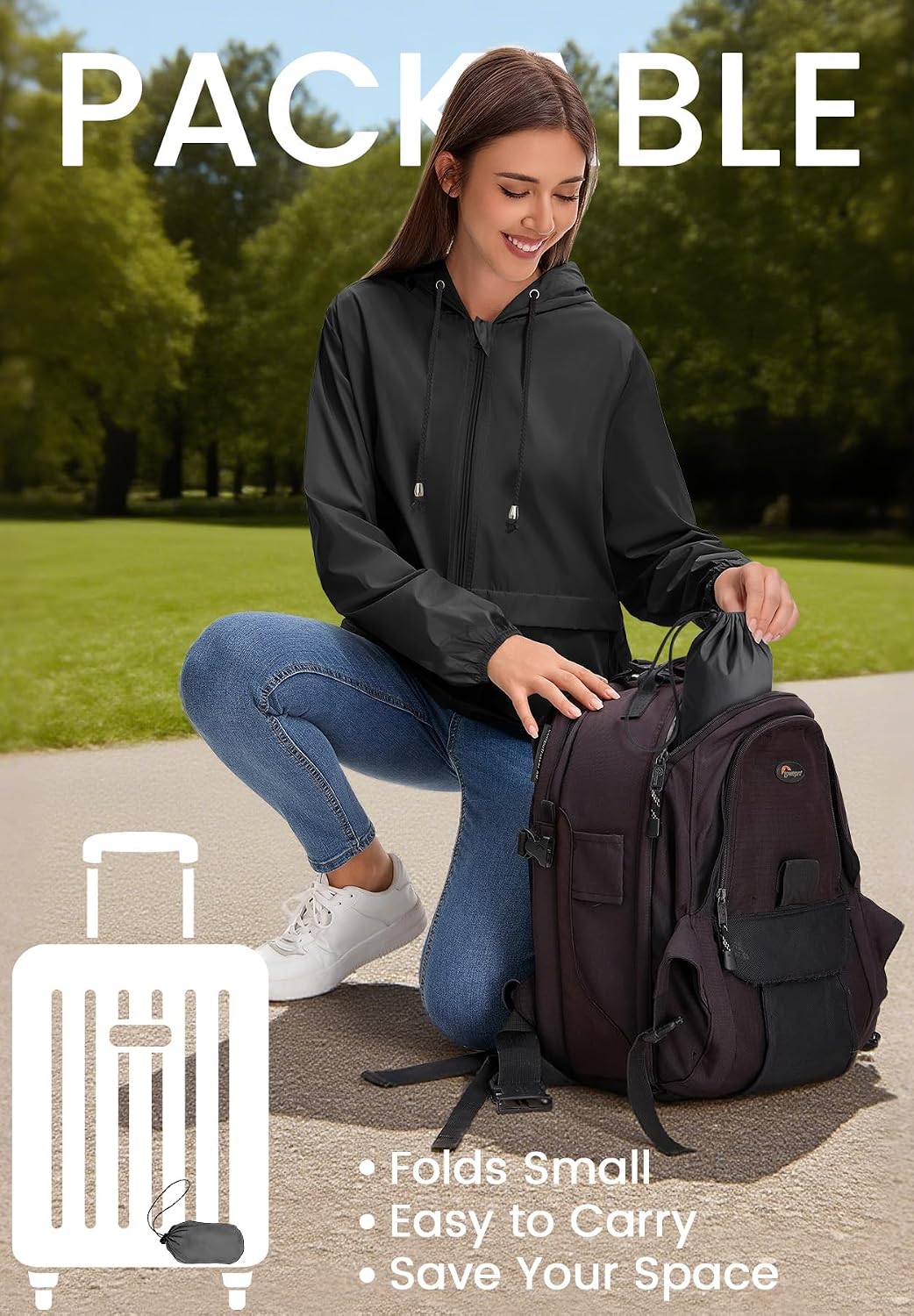 Detalle de Zando Lightweight Waterproof Rain Jacket for Women